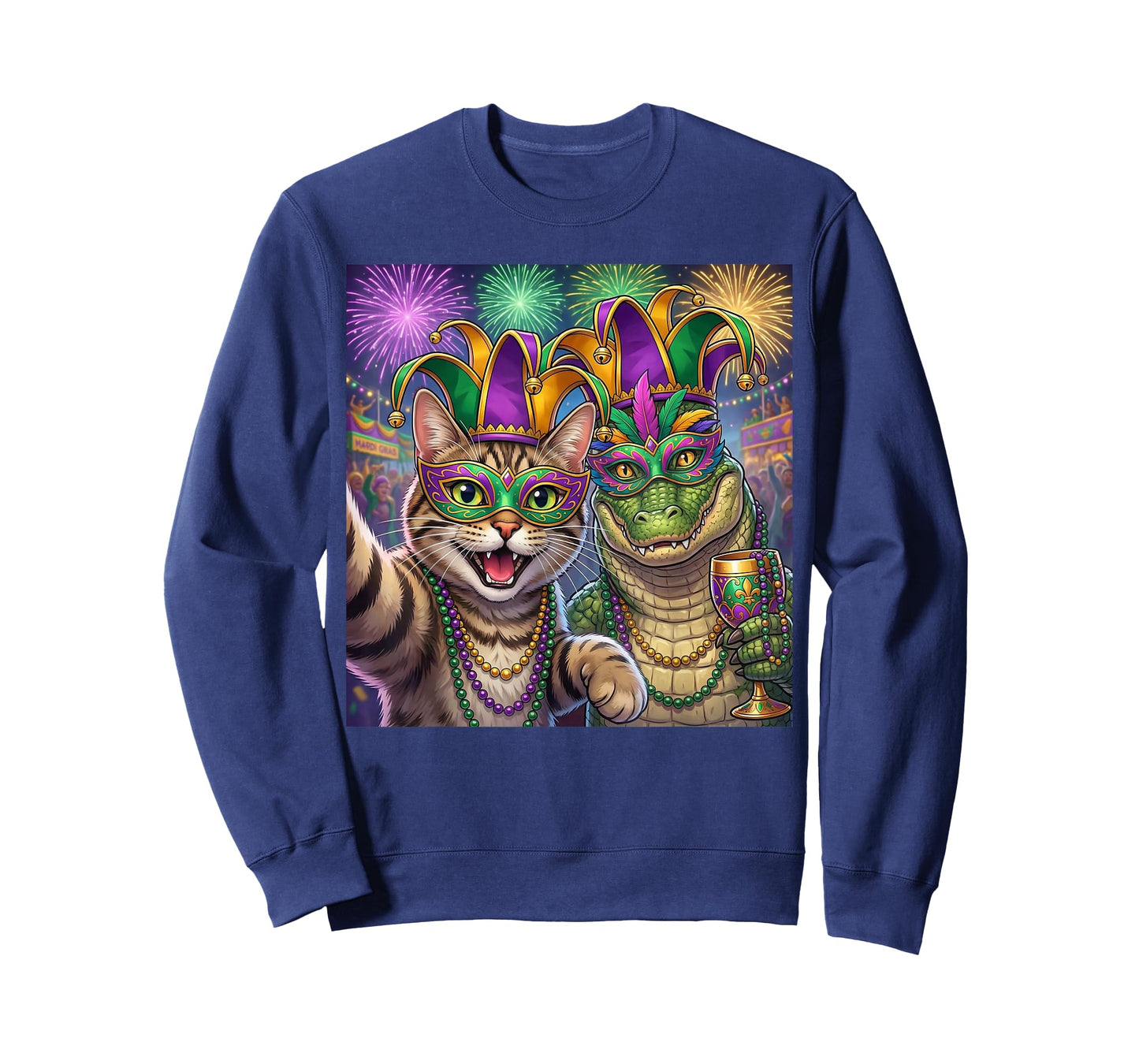 Funny Cat Alligator Selfie Mardi Gras Carnival Party Art T-Shirt