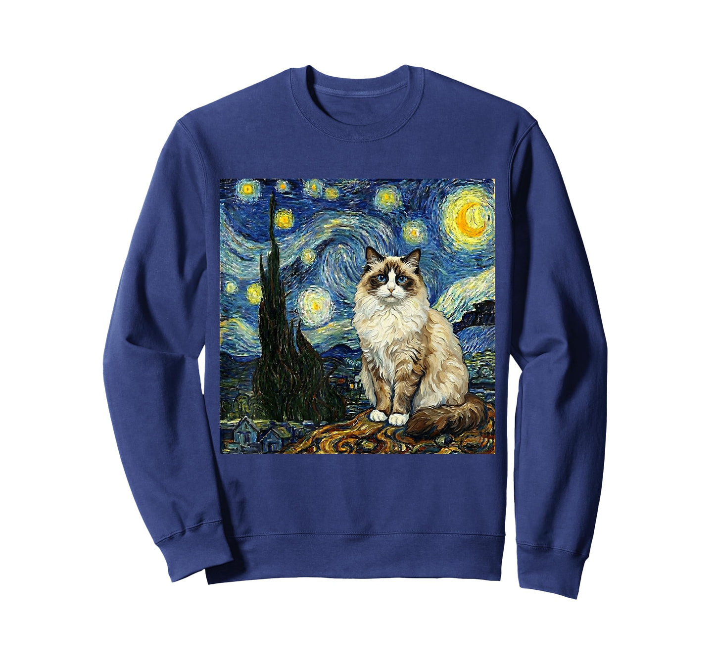 Van Gogh Art Starry Night - Funny Ragdoll Cat Artistic T-Shirt
