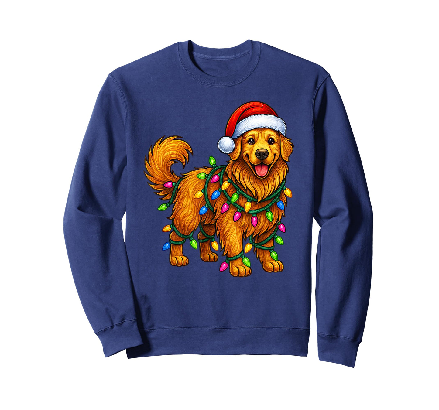 Golden Retriever Christmas Lights Santa Hat Funny Dog Xmas T-Shirt