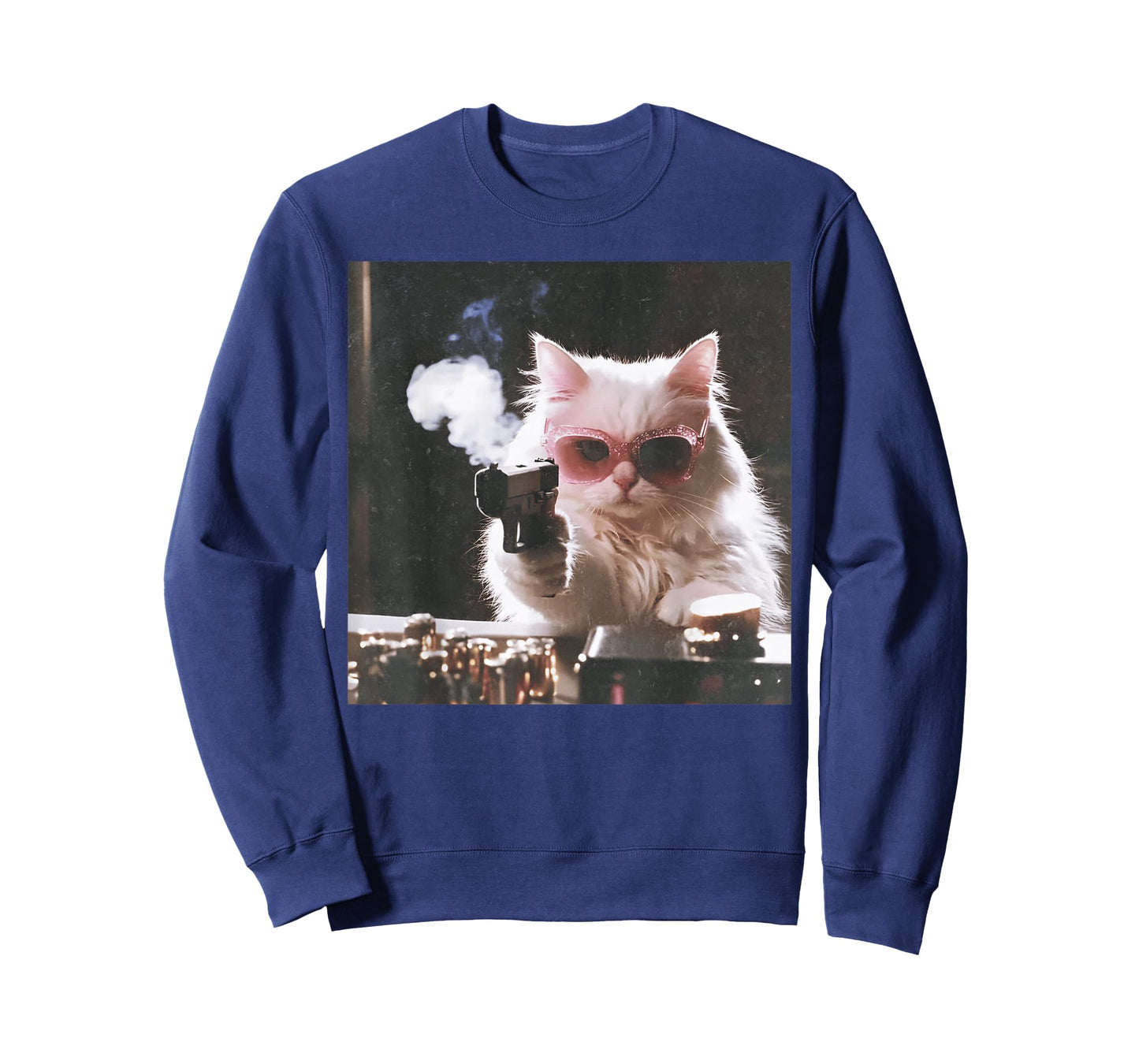 Retro Cool Cat with Gun Pink Sunglasses Cat Meme T-Shirt