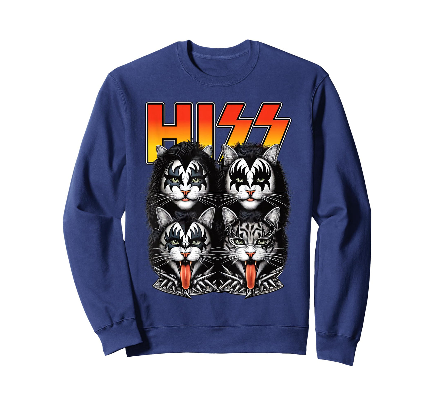 Funny Hiss Cats Band Parody 70s Music Lover Cat Face Graphic T-Shirt