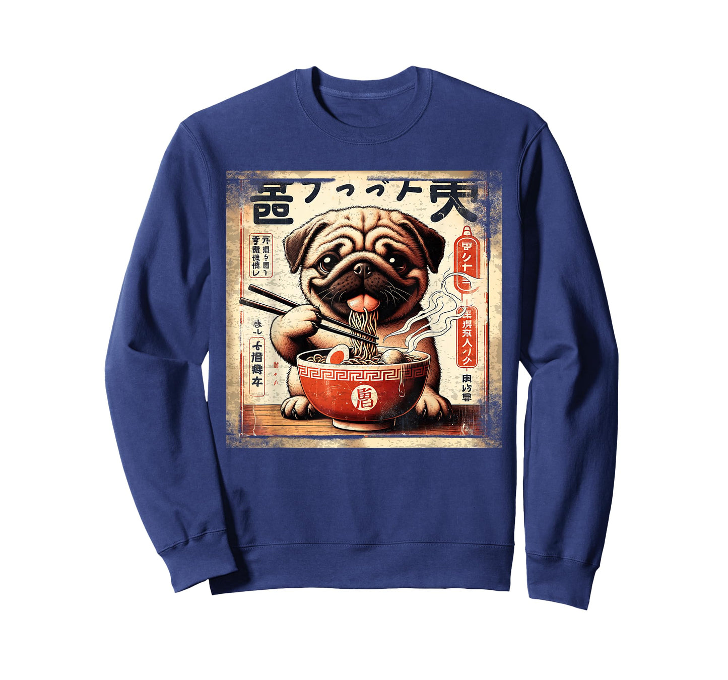 Pug Eating Ramen Vintage Japanese Art Dog Graphic T-Shirt