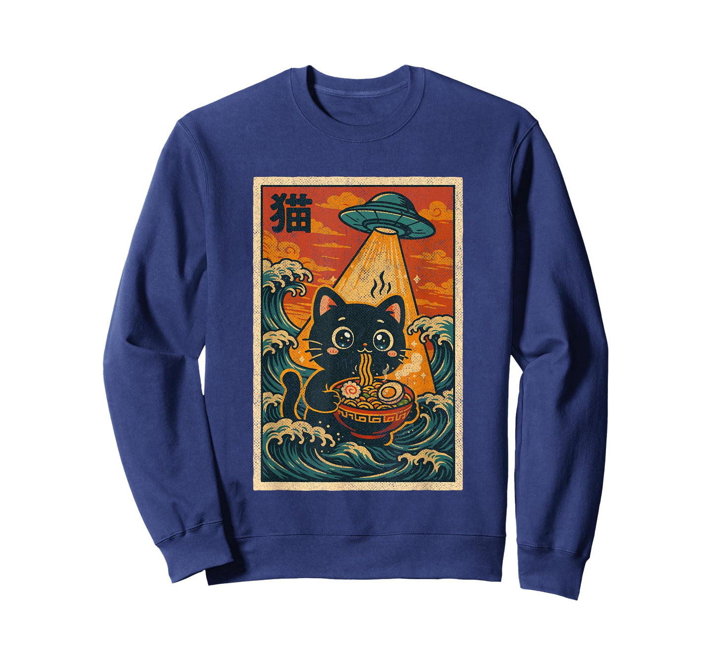 Japanese Anime Vintage Ramen Ukiyo-e UFO Kawaii Funny Cat T-Shirt