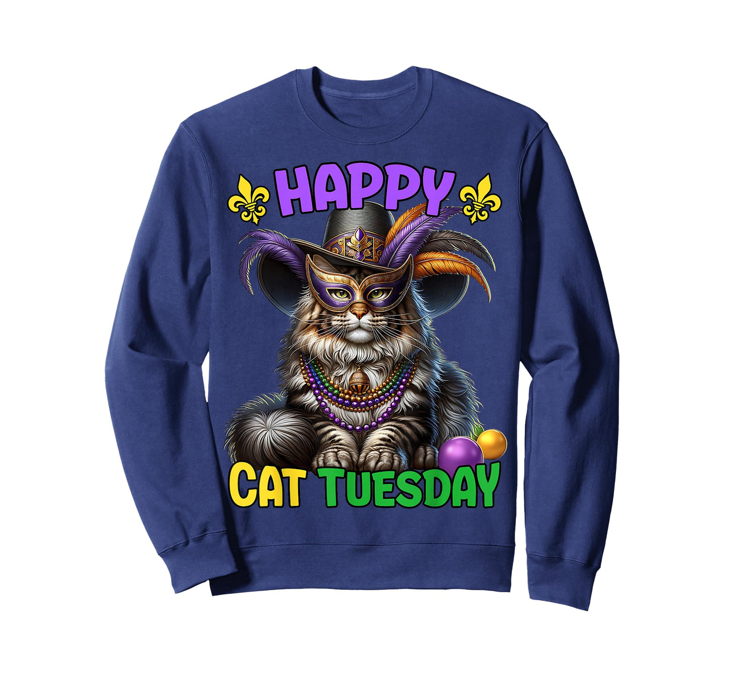 Mardi Gras Maine Coon Cat Tuesday Mardi Gras T-Shirt