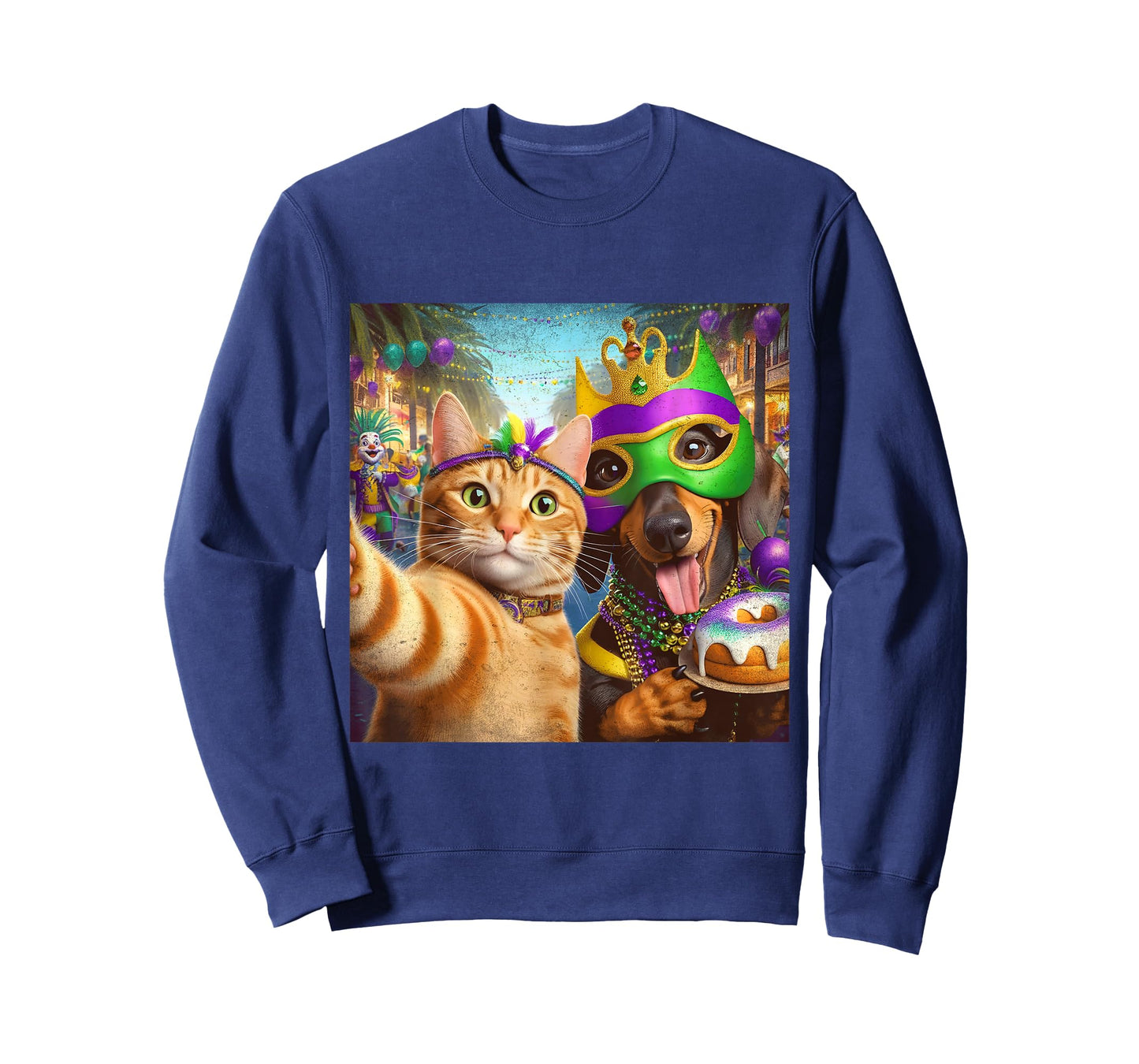 Funny Mardi Gras Cat Dachshund Selfie Squad T-Shirt