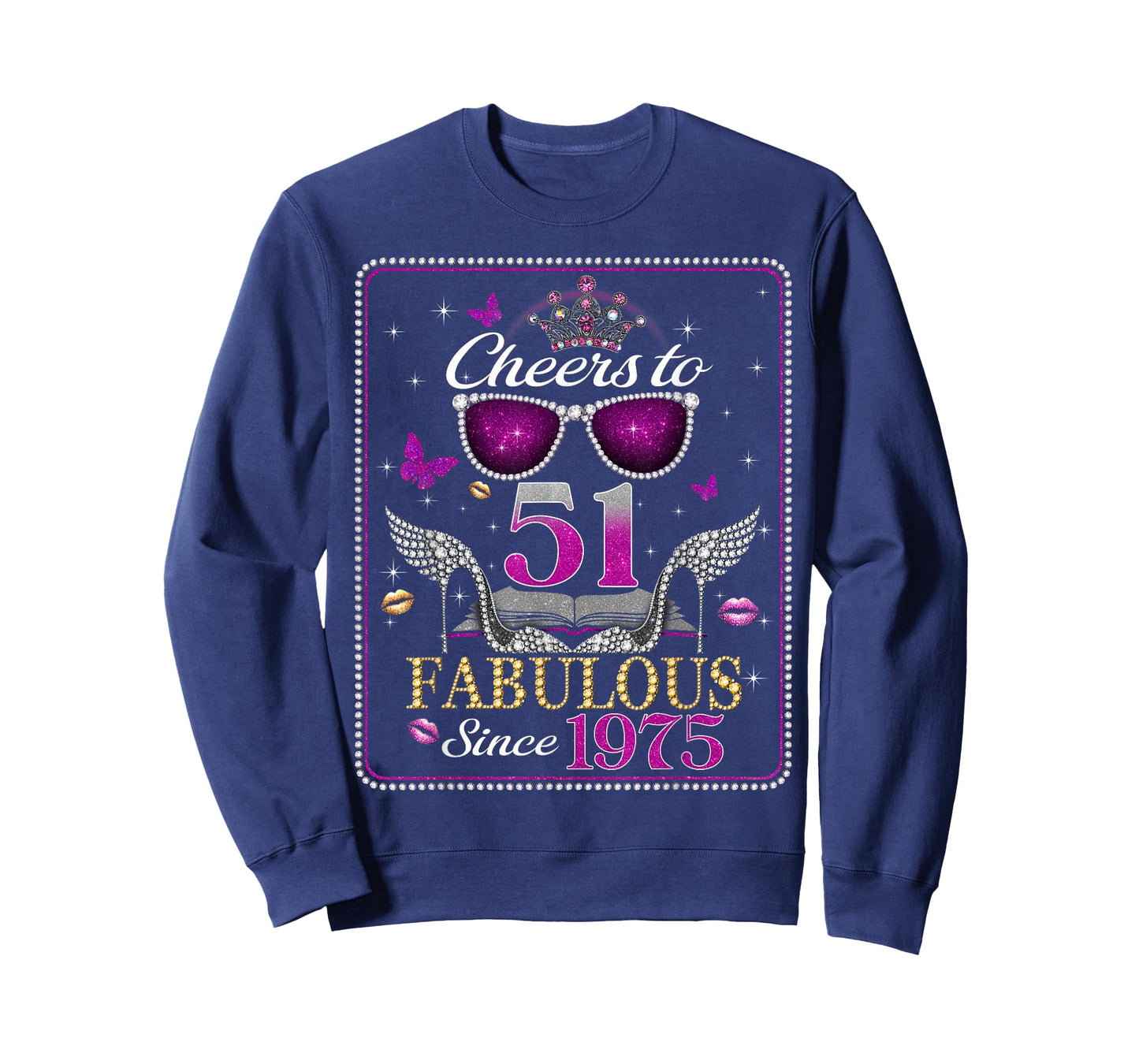 Womens Cheers to 51 Years Old EST 1975 51st Birthday Queen T-Shirt