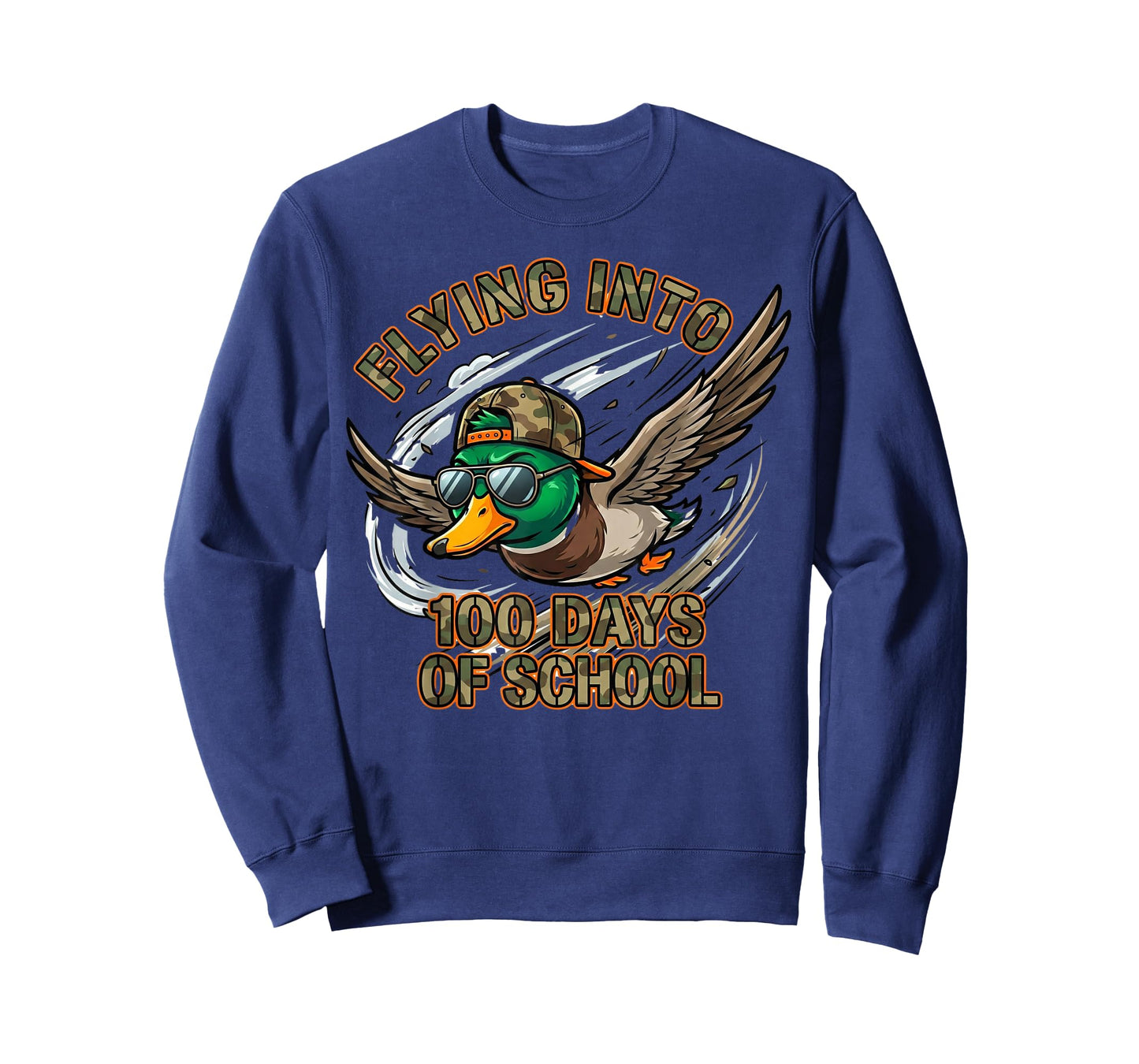 Flying Into 100 Days of School Camo Duck Hunting Boys T-Shirt
