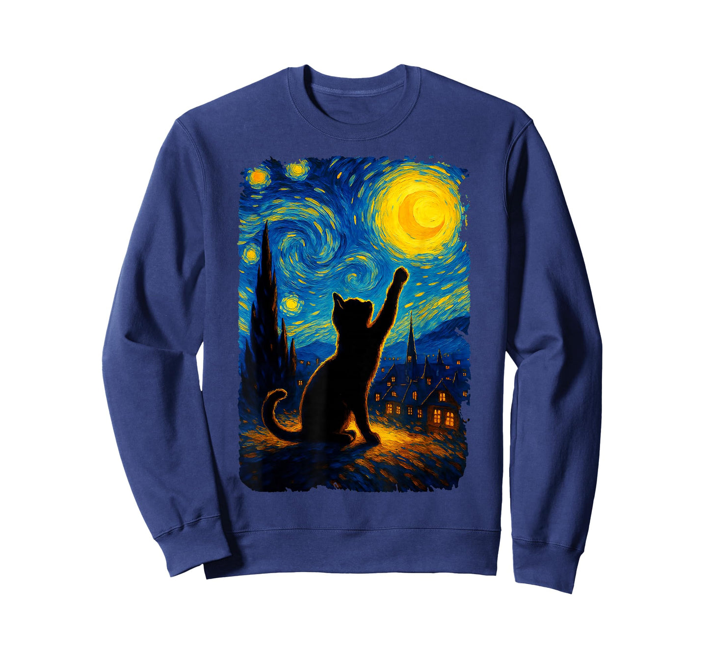 Black Cat Starry Night Van Gogh Cat, Cat Mom, Cat Dad T-Shirt