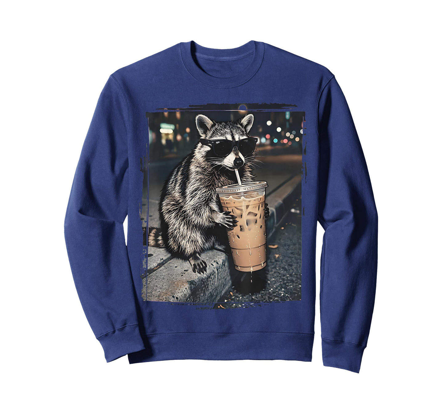 Raccoon Drinking Iced Coffee Funny Animal Meme Men Women T-Shirt