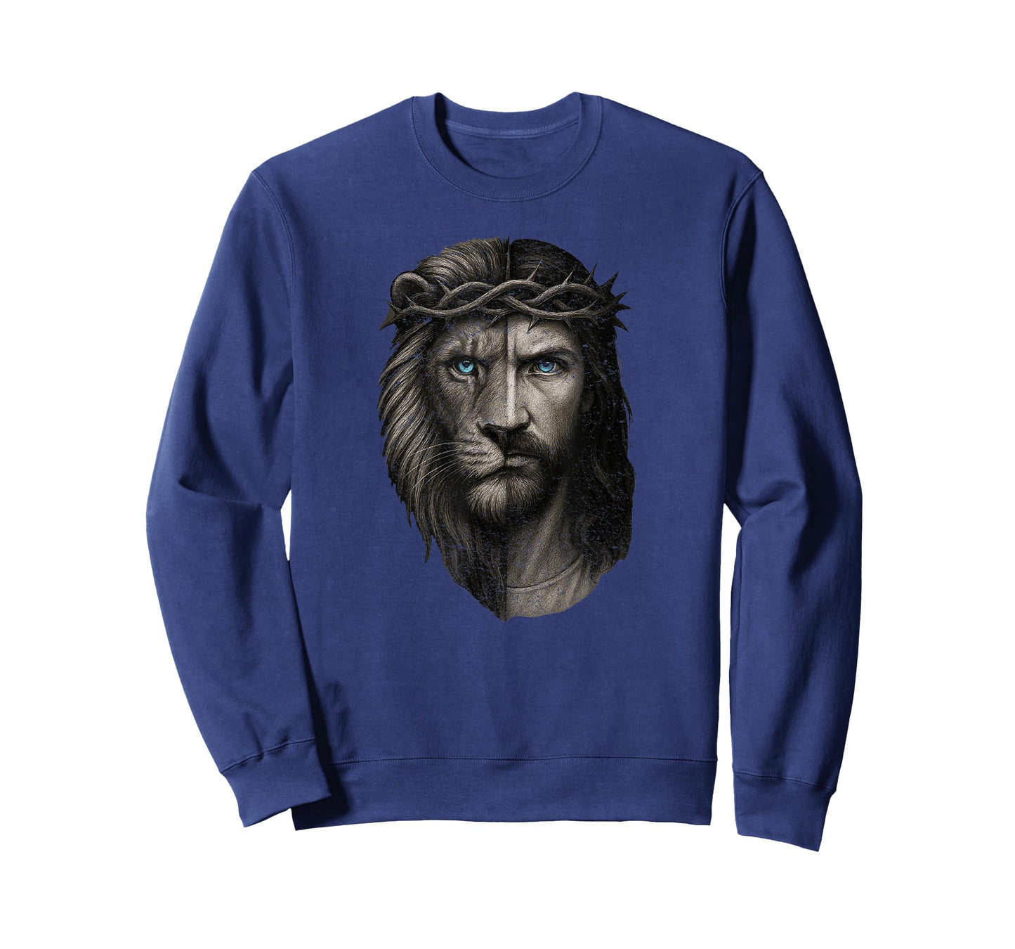 Lion and Jesus Half Face Crown of Thorns Blue Eyes Art T-Shirt