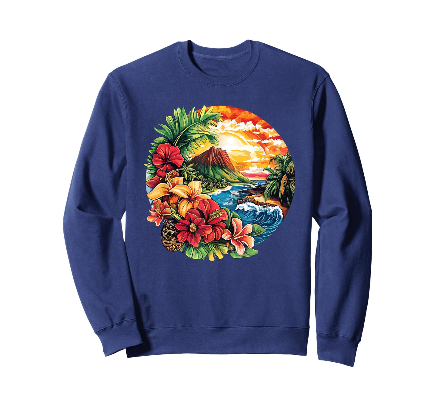 Hawaiian Beach Landscape Hibiscus Flowers Wave T-Shirt
