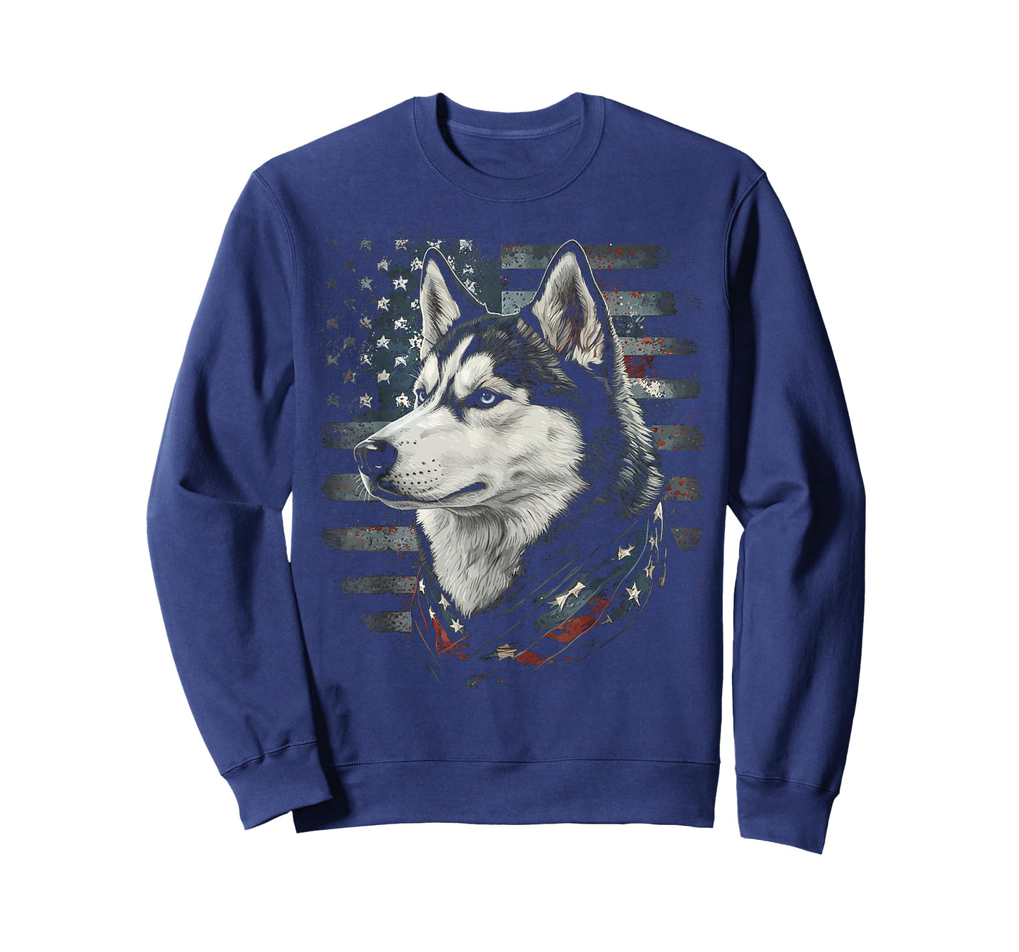 Siberian Husky Dog American Flag Patriotic Vintage USA T-Shirt