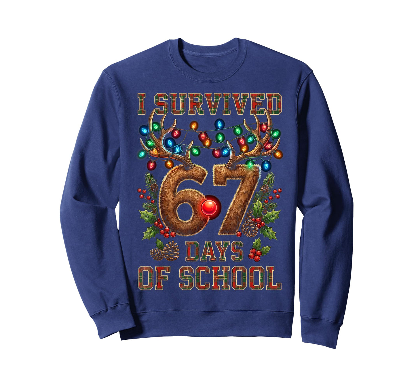 I Survived 67 Day of School Xmas Santa Reindeer Meme T-Shirt