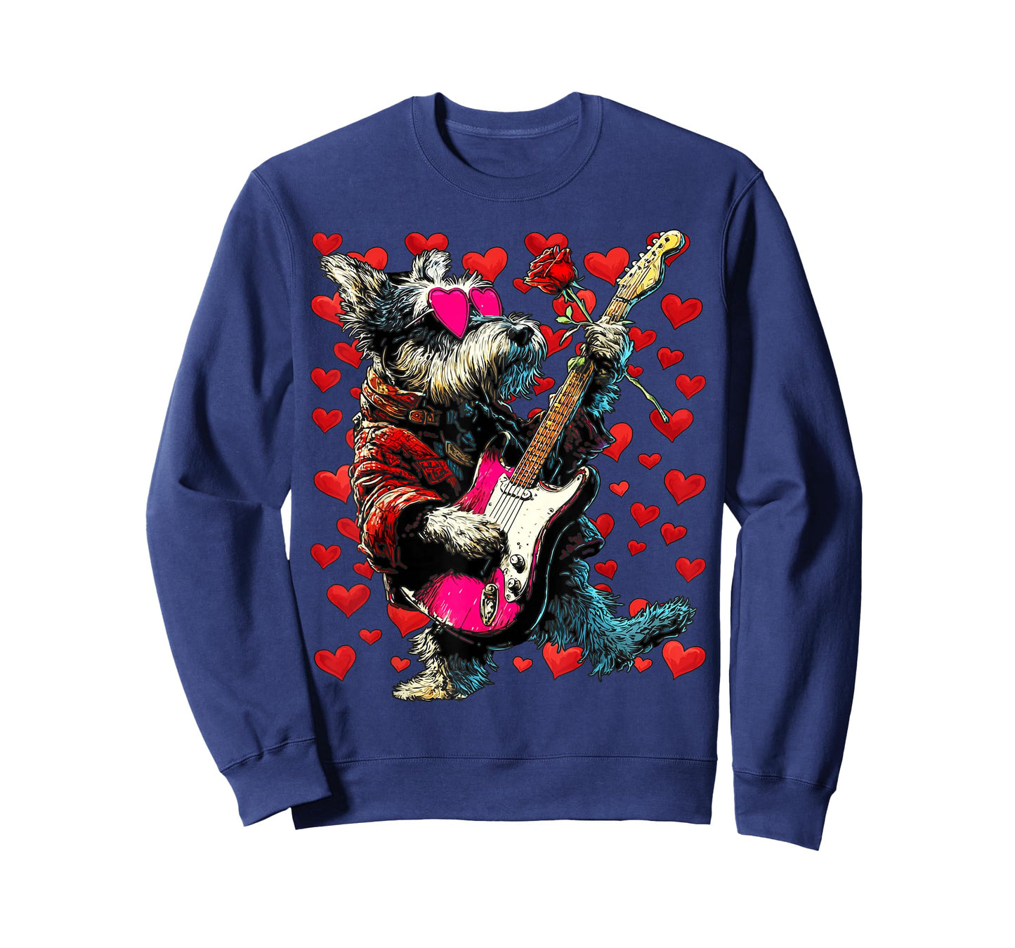 Cute Schnauzer Playing Guitar Guitarist Dog Valentine’s Day T-Shirt