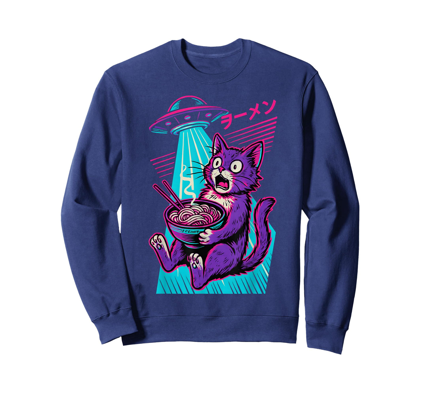 Cat Eating Ramen UFO Anime Japanese Men Women Teens Kids T-Shirt