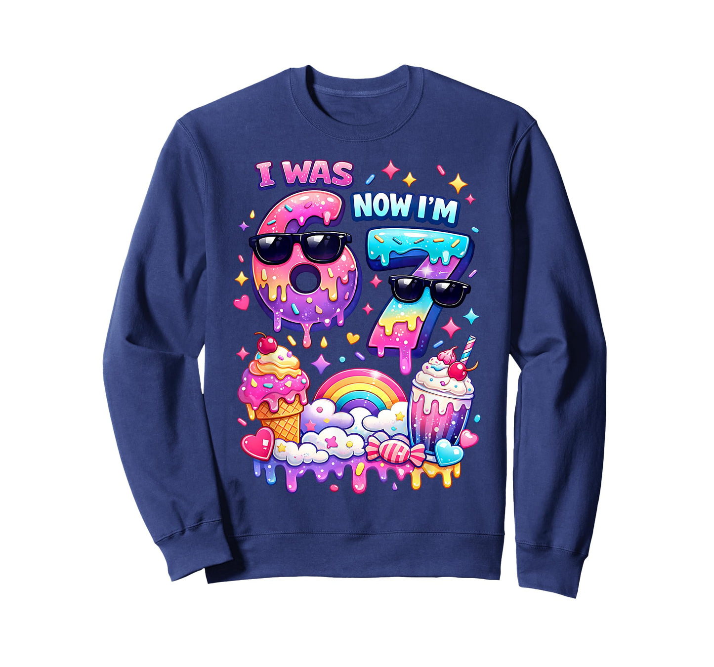 I was 6 Now I'm 7 Ice Cream Dripping 67 Meme Kids Birthday T-Shirt