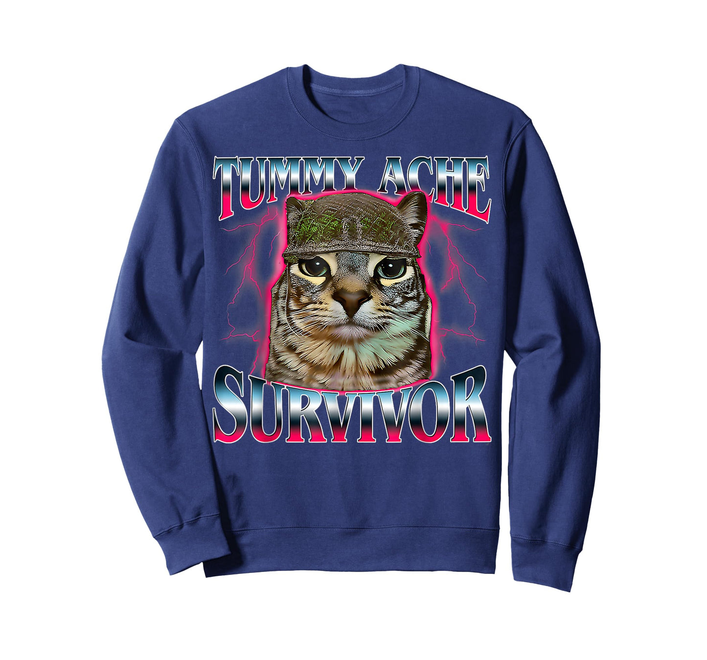 Tummy Ache Survivor Cat Meme Funny Saying Cats Animals Quote T-Shirt