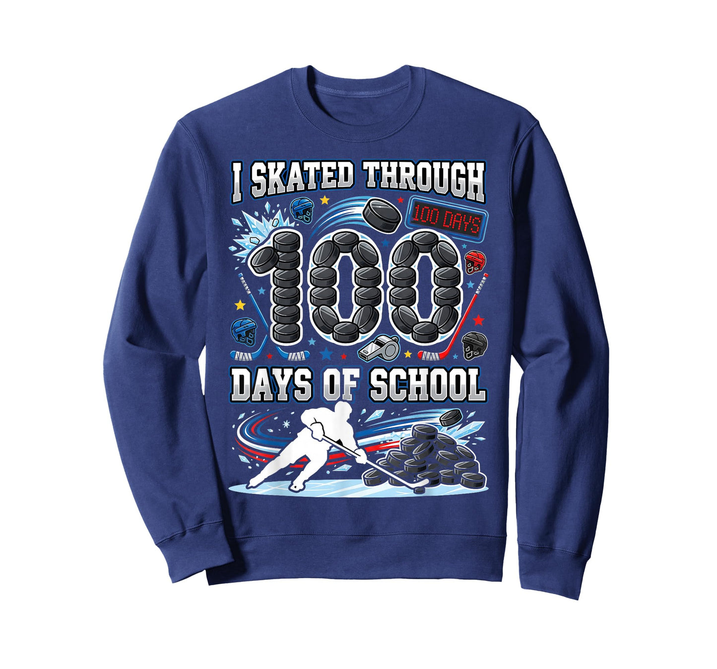 I Skated Through 100 Days of School Ice Hockey 100th Days T-Shirt