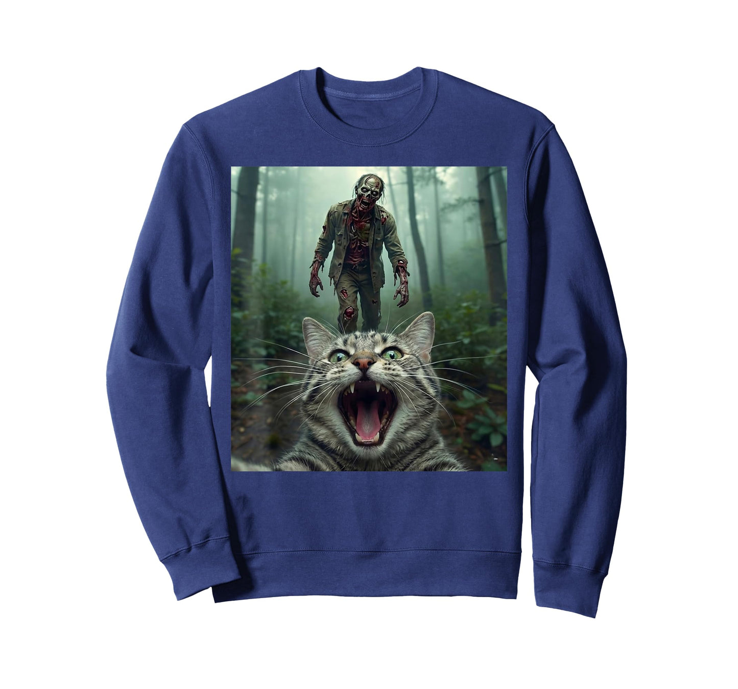 Funny Cat Selfie with Zombie Horror T-Shirt