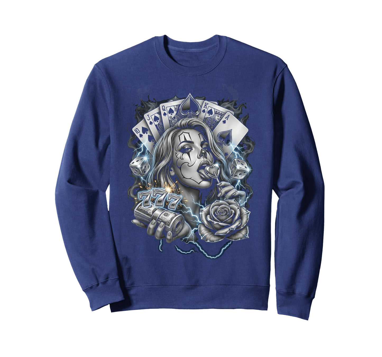 Chicano Payasa Girl Royal Flush Poker Money Tattoo Art T-Shirt