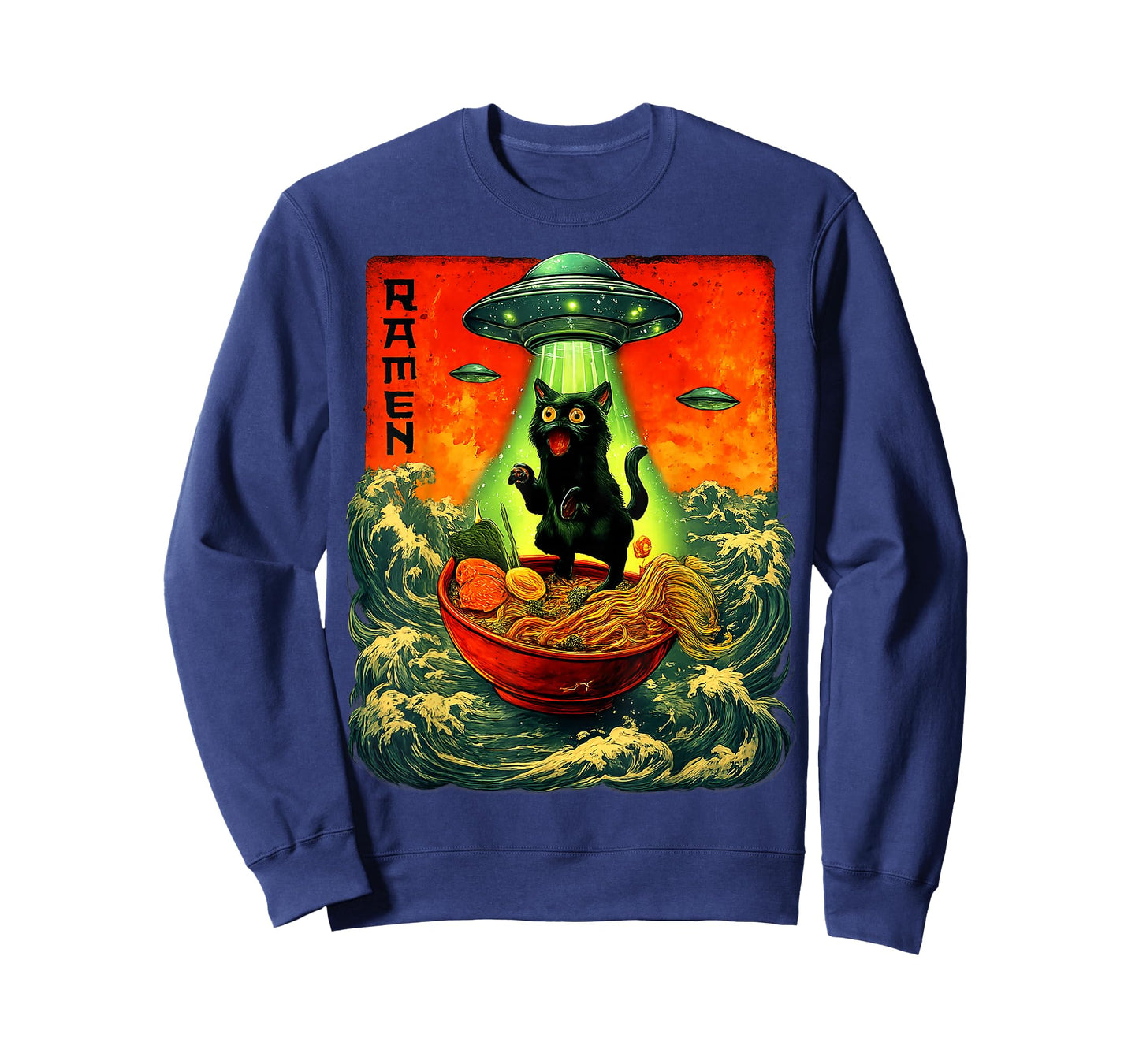 Alien Ramen Cat UFO Japanese Retro Art Gifts Men Women Kid T-Shirt