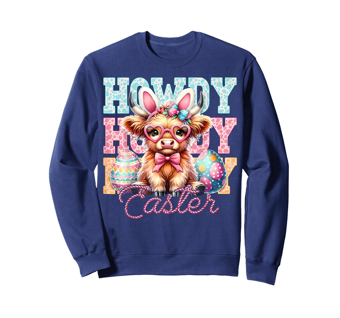 Cute Highland Cow Howdy Easter Coquette Bow Bunny Ears T-Shirt