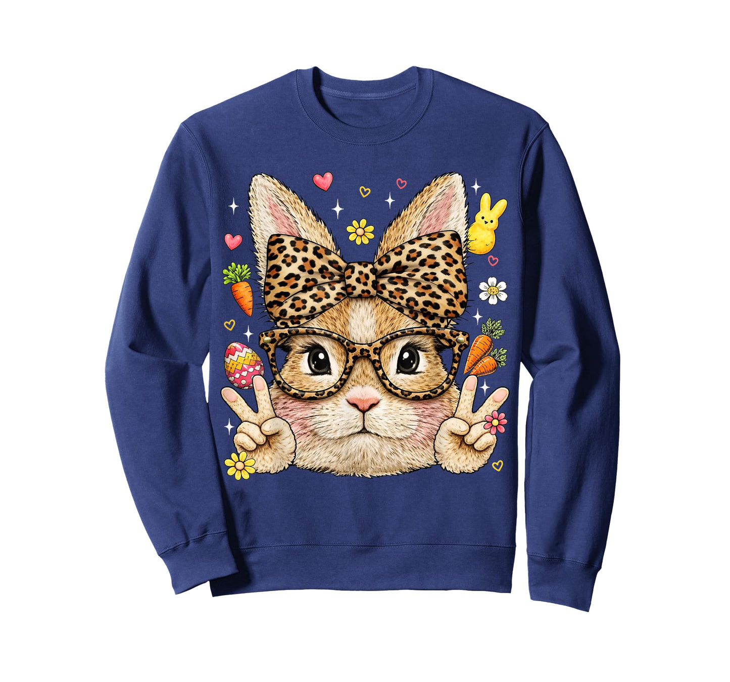 Cute Bunny Rabbit Face Leopard Coquette Bow Glasses Girl Kid T-Shirt