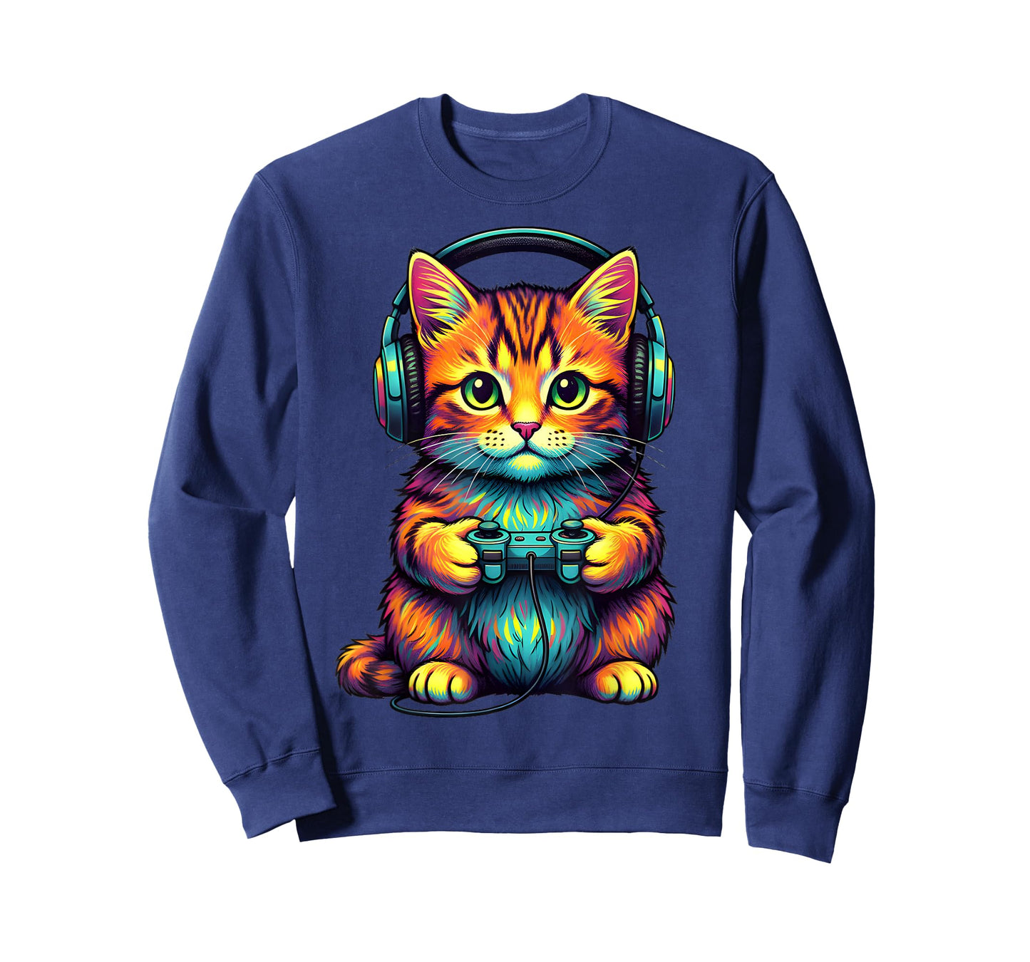 Vintage Kitten Cat Playing Video Games Funny Cat Gaming T-Shirt