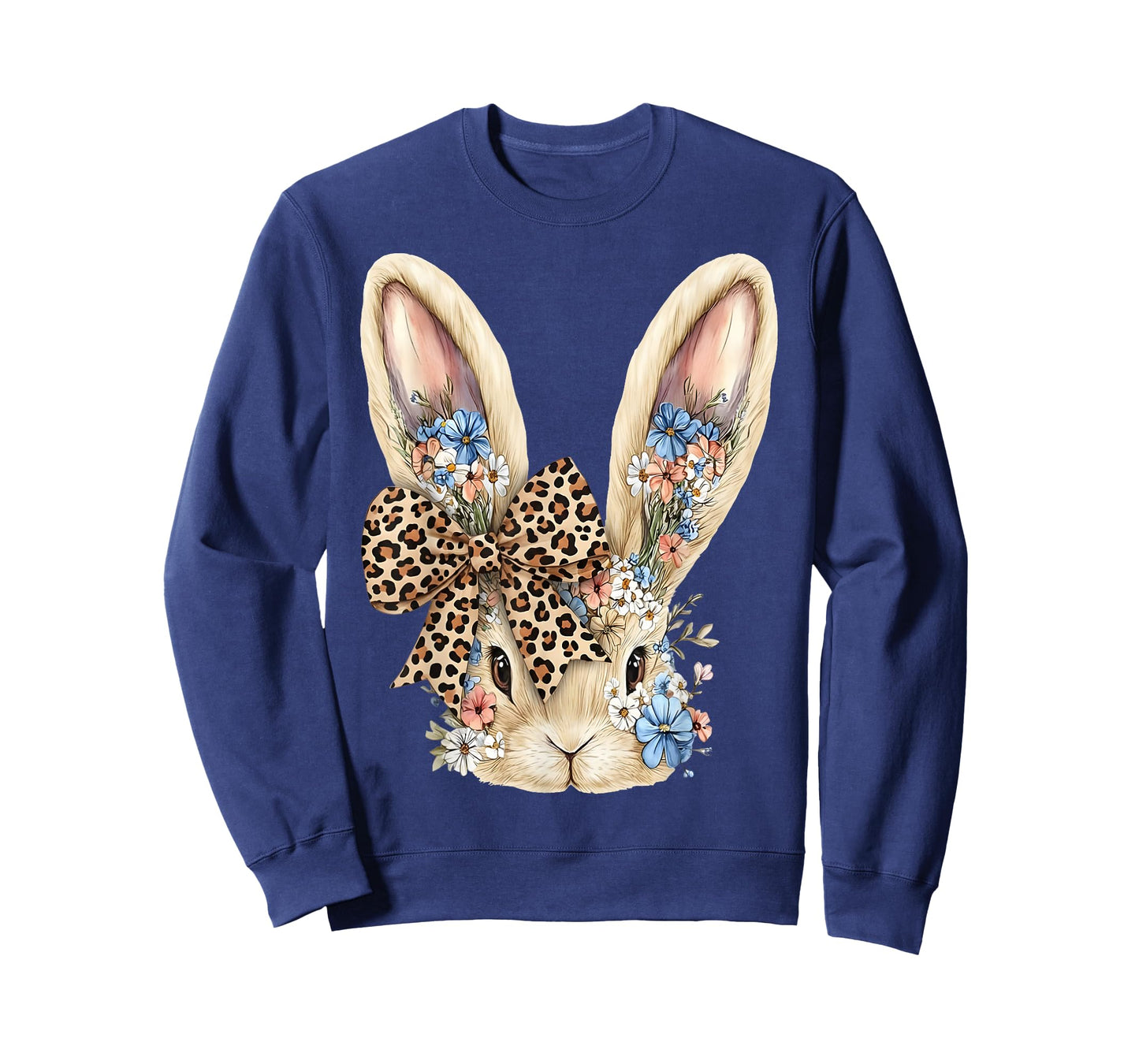 Cute Easter Bunny Face Leopard Bow Floral Rabbit for Women T-Shirt