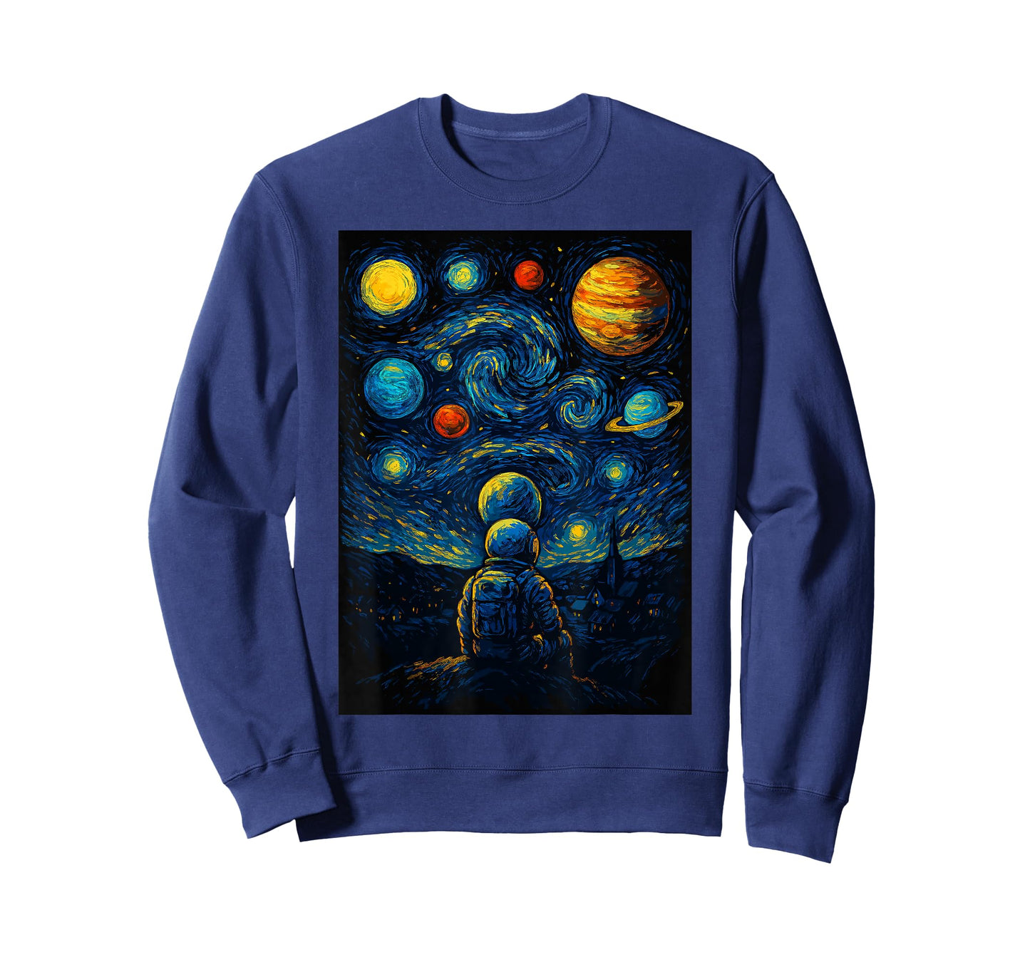 Starry Night Astronaut Van Gogh Space Art Galaxy Planets T-Shirt