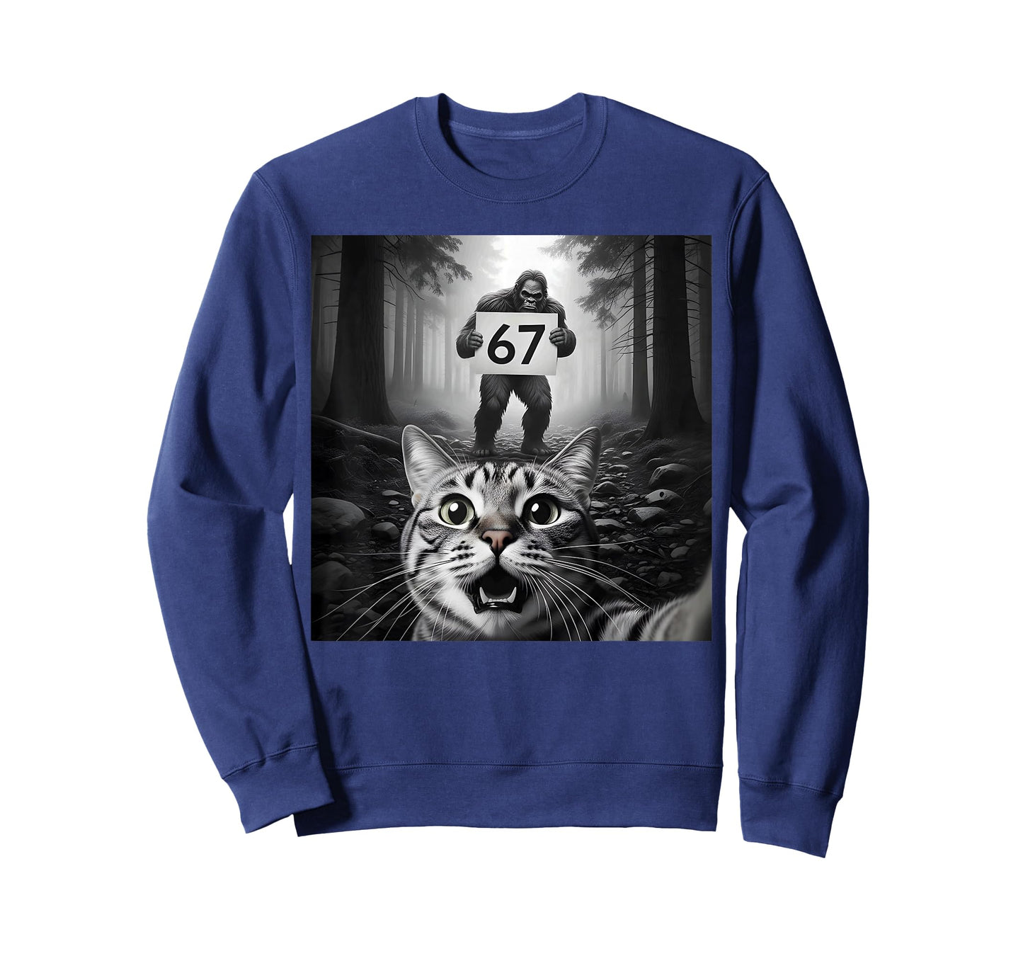 Funny Cat Selfie with Bigfoot 67 Six Seven Meme Men Boy Kids T-Shirt