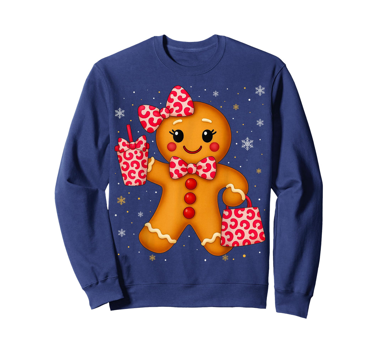Cute Gingerbread Leopard Bow Christmas Xmas Girl Women T-Shirt