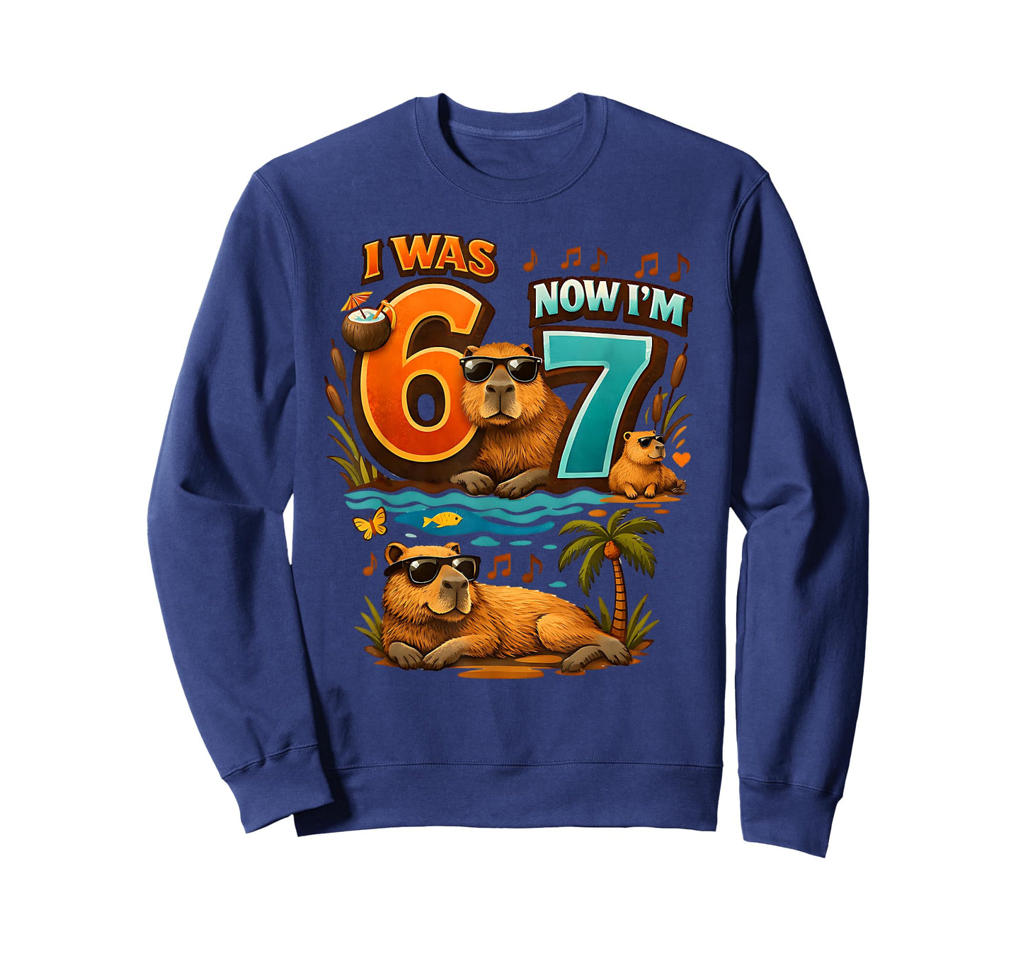I was Six Now I'm Seven 6 7 Capybara 67 Meme 7th Birthday T-Shirt