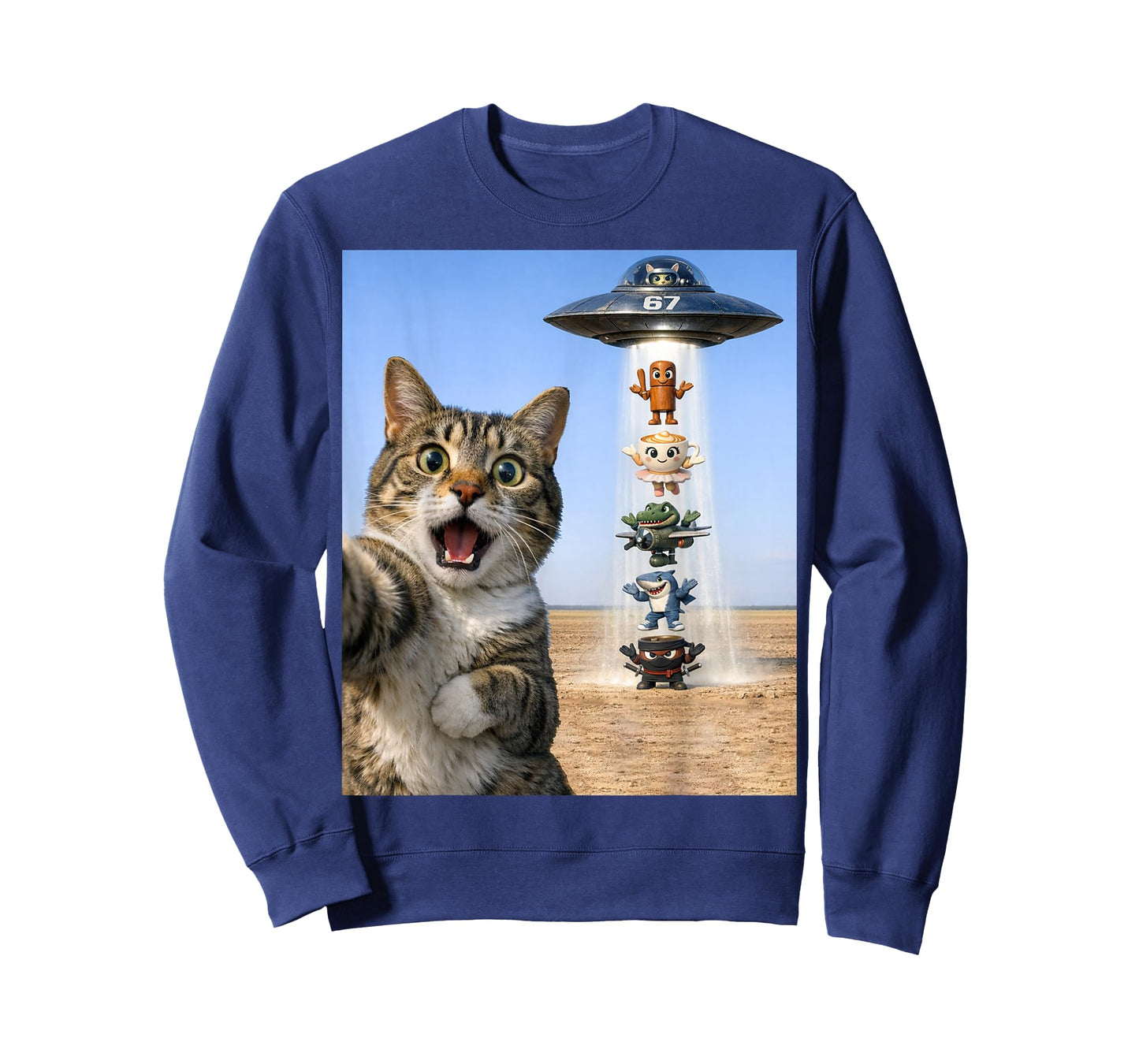 67 Six Seven 6 7 Italian Brainrot Cat Meme Selfie Alien UFO T-Shirt