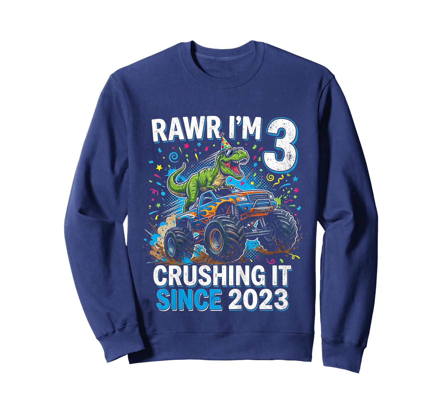 Kids 3rd Birthday Truck Turning 3 Years Old Boy Dinosaur Trex T-Shirt