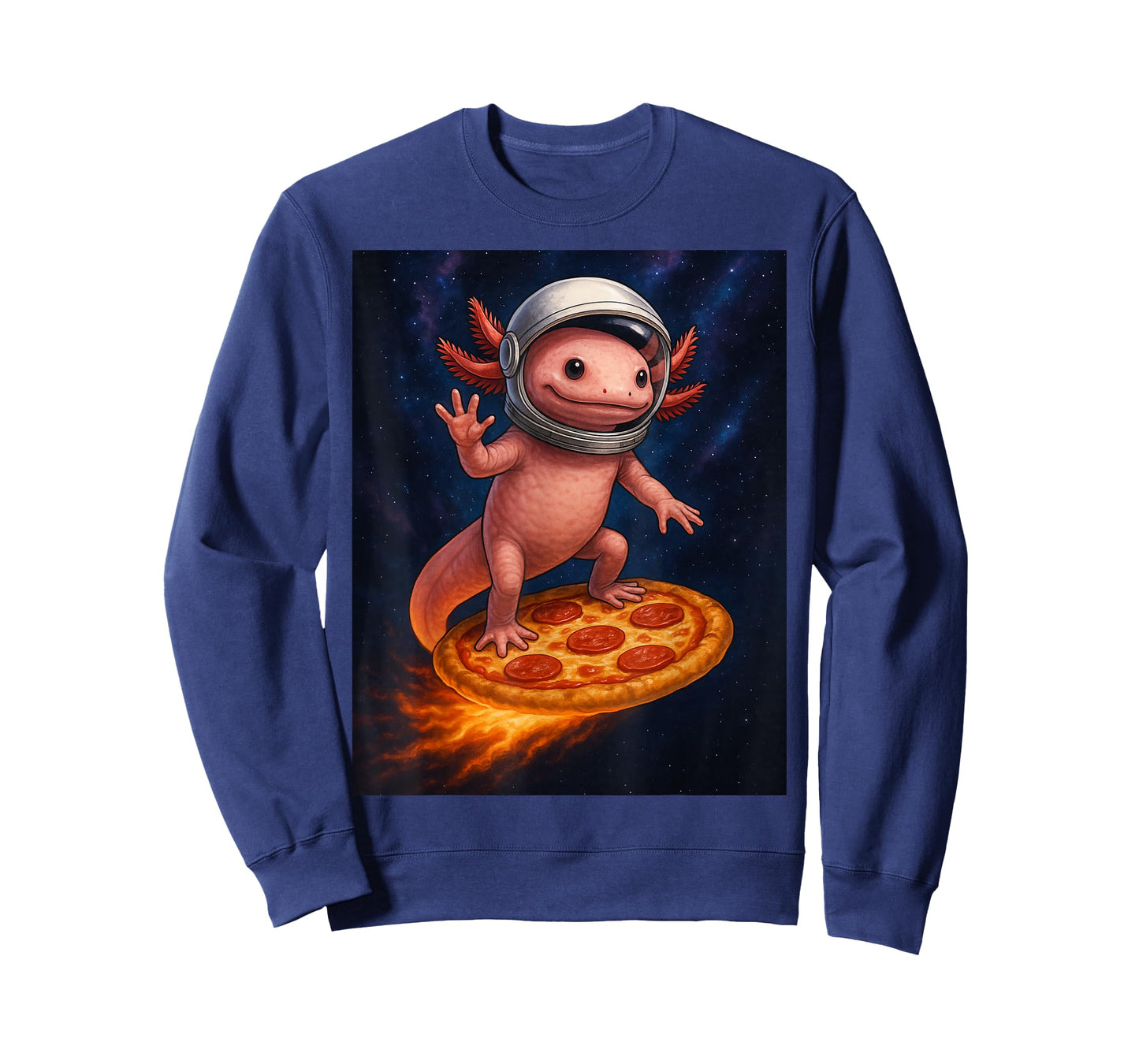 Funny Axolotl Flying a Pizza Astronaut Axolotl Space T-Shirt