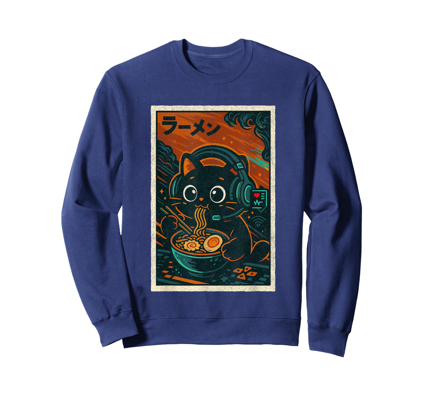 Retro Vintage Japanese Kawaii Ramen Slurping Gamer Cat T-Shirt