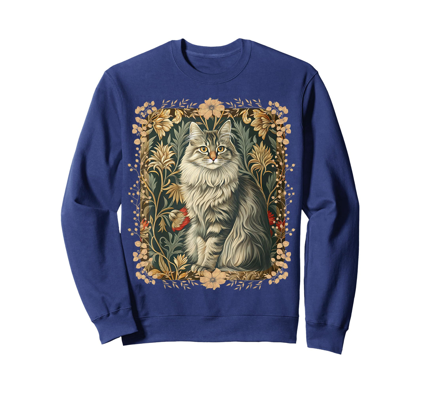 Maine Coon Cat Vintage William Morris Style T-Shirt