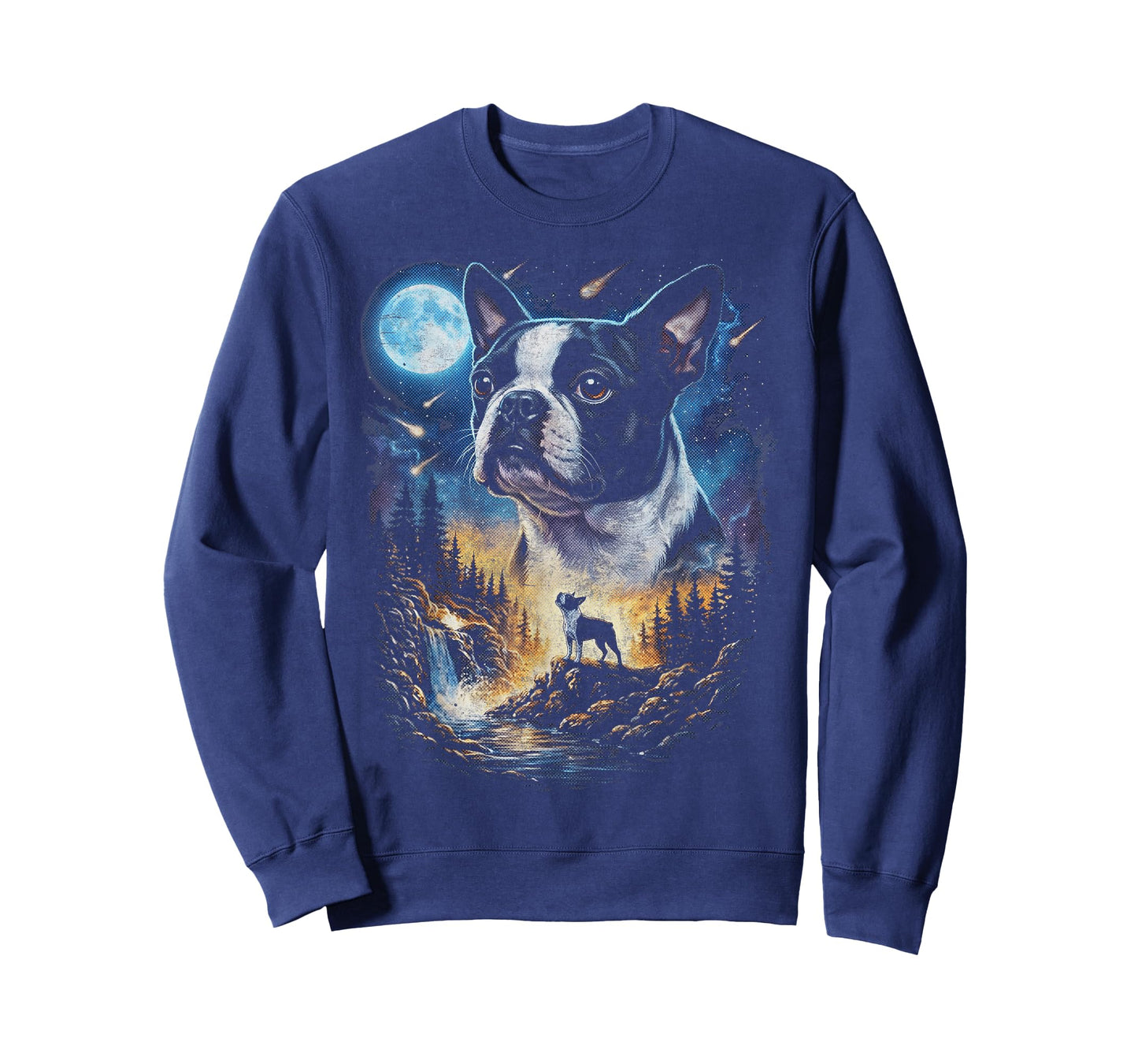 Boston Terrier Howling at The Moon Vintage Dog Art T-Shirt