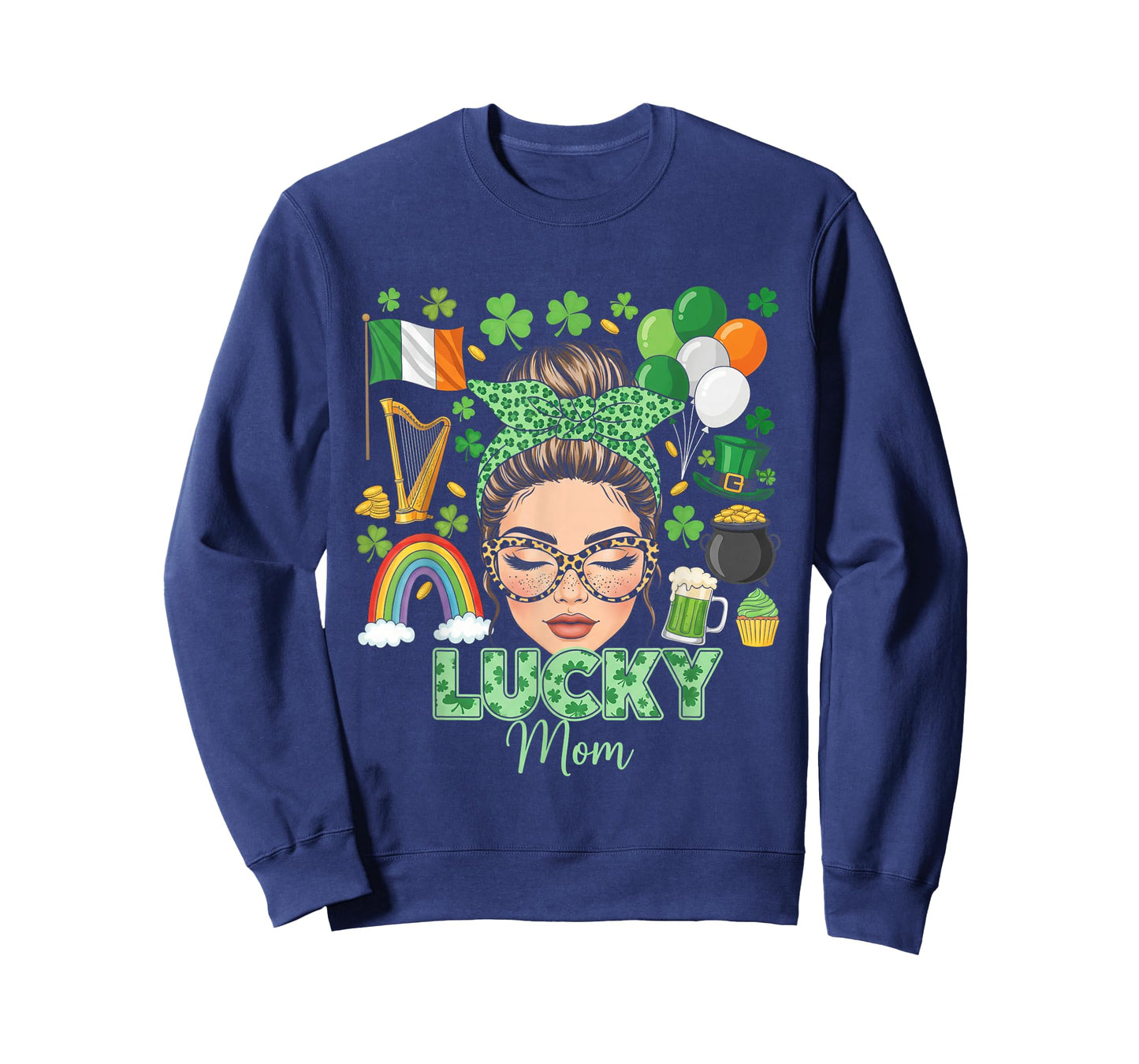 Messy Bun Hair Lucky Mom Shamrocks St Patrick's Day Women T-Shirt