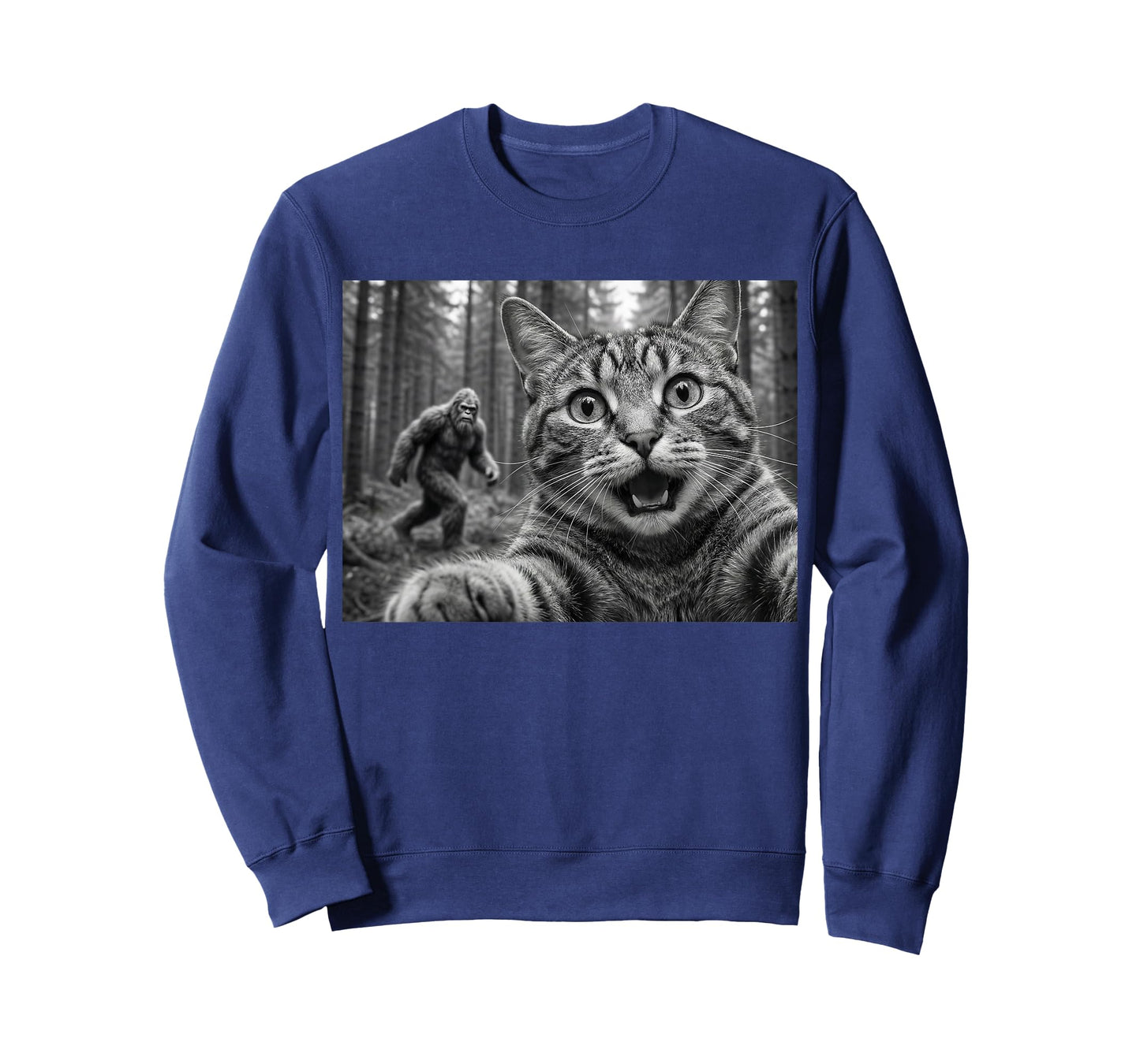 Funny Cat Selfie with Bigfoot Sasquatch Cryptid Humor T-Shirt