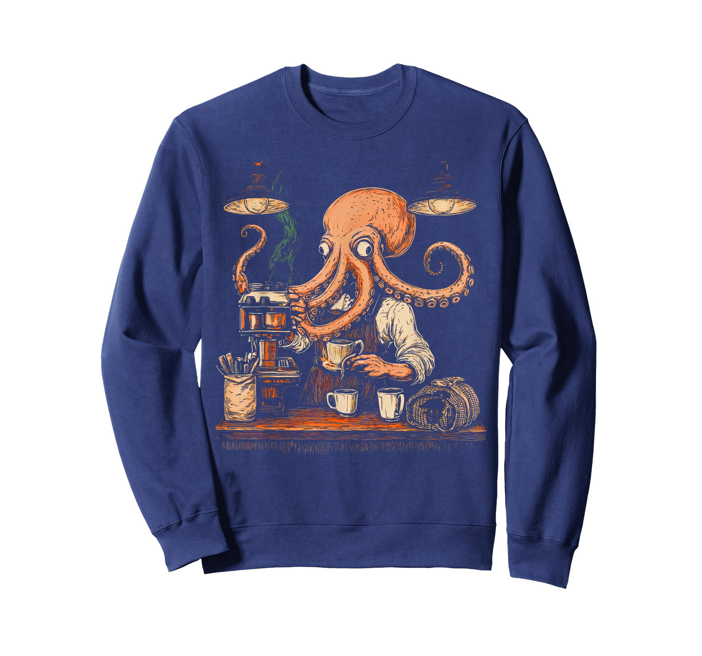 Vintage 90s Cool Octopus Barista Funny Caffeine Coffee Lover T-Shirt