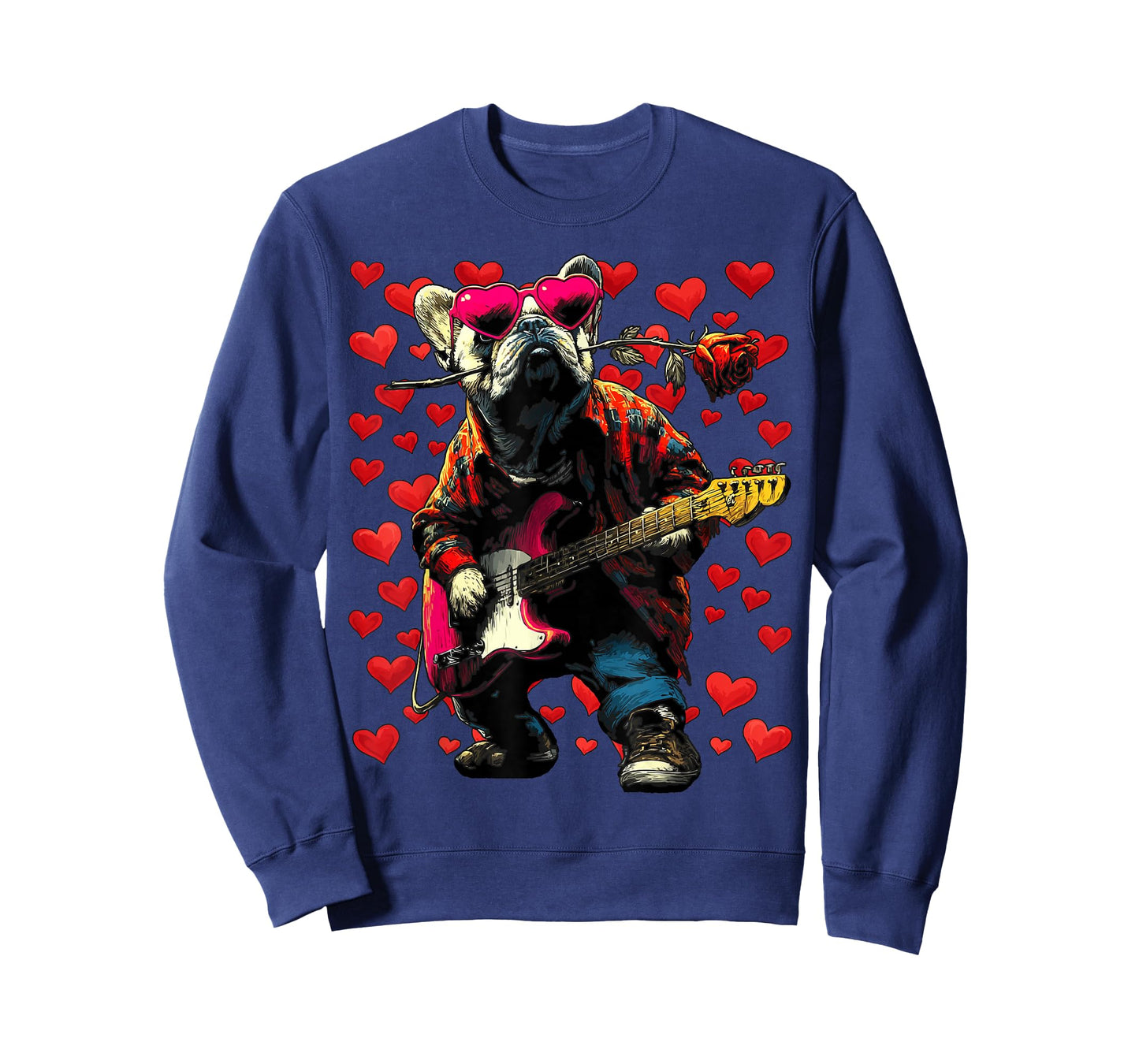 French Bulldog Playing Guitar Guitarist Dog Valentine’s Day T-Shirt