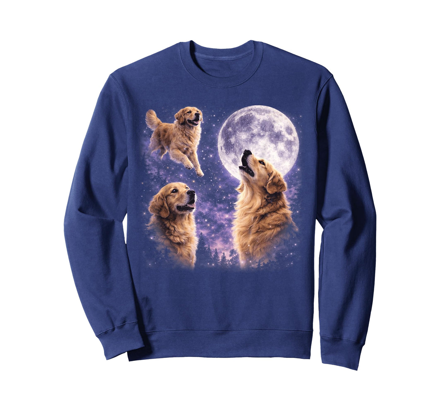 Vintage Three Golden Retriever Howling to The Moon Dog Art T-Shirt