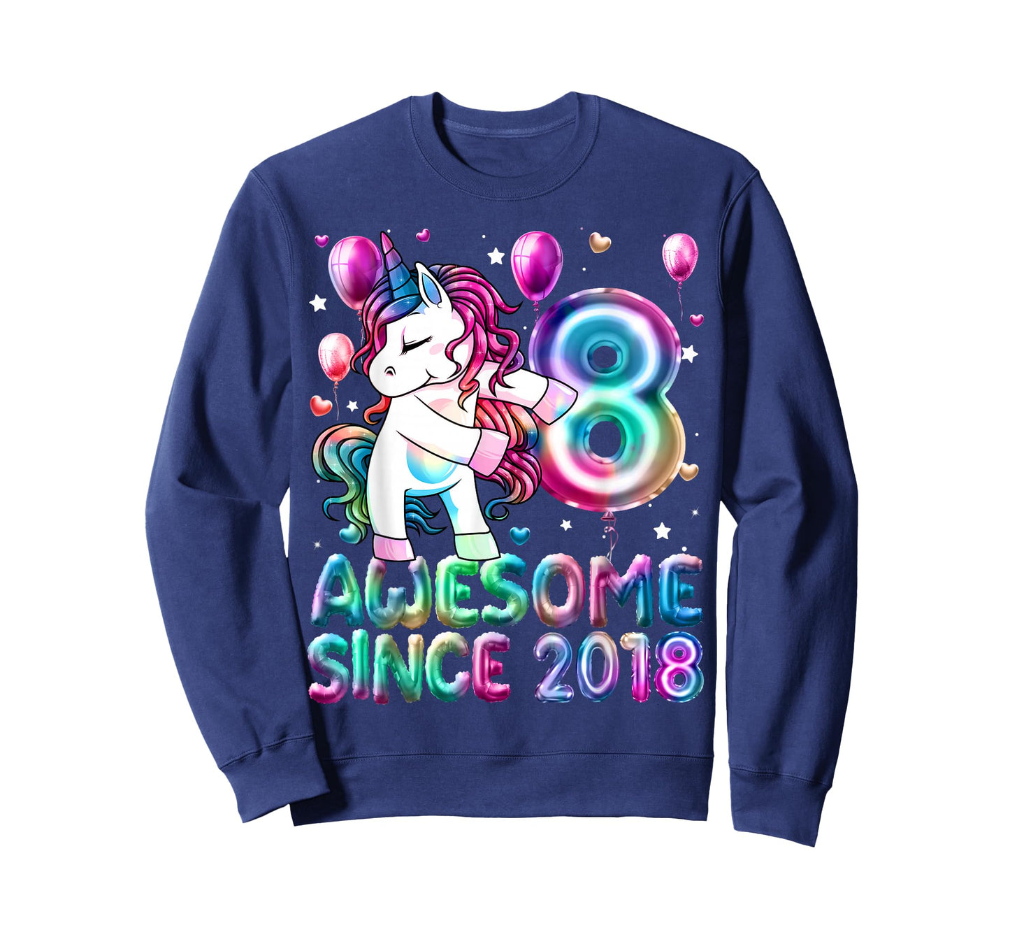8 Year Old Girl Awesome Since 2018 Unicorn 8th Birthday Girl T-Shirt