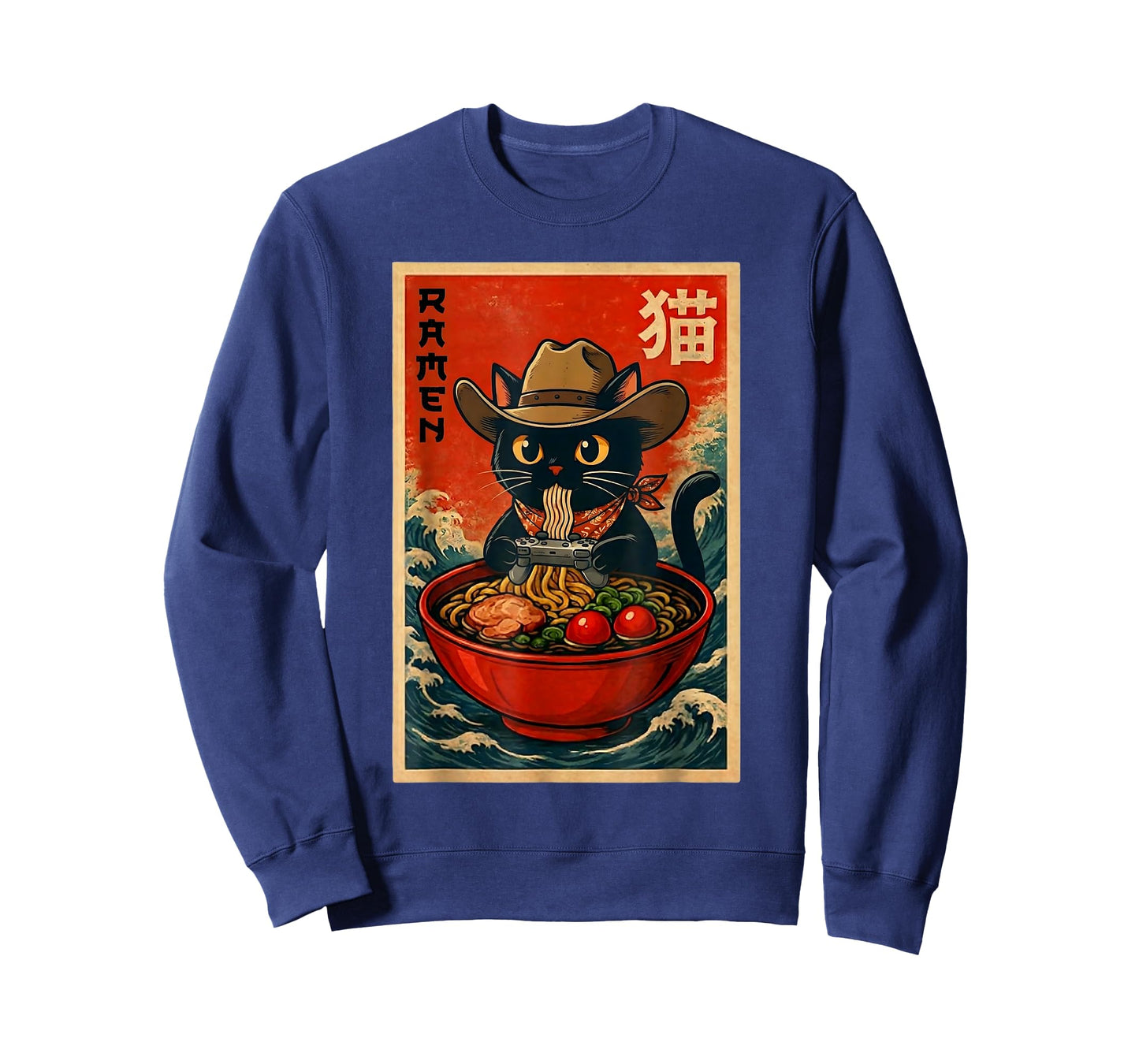 Cowboy Cat Ramen Retro Japanese Cat Gaming Noodle Teens T-Shirt