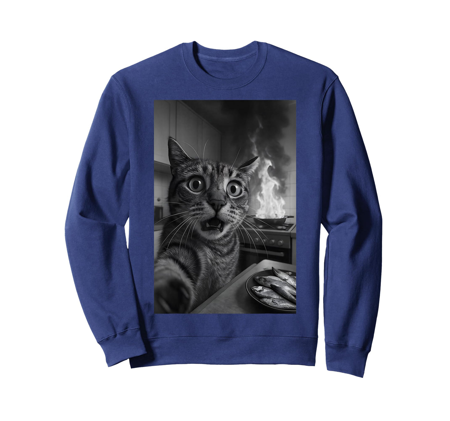 Funny Cat Selfie with Burning Kitchen Silly Cat Graphic Meme T-Shirt