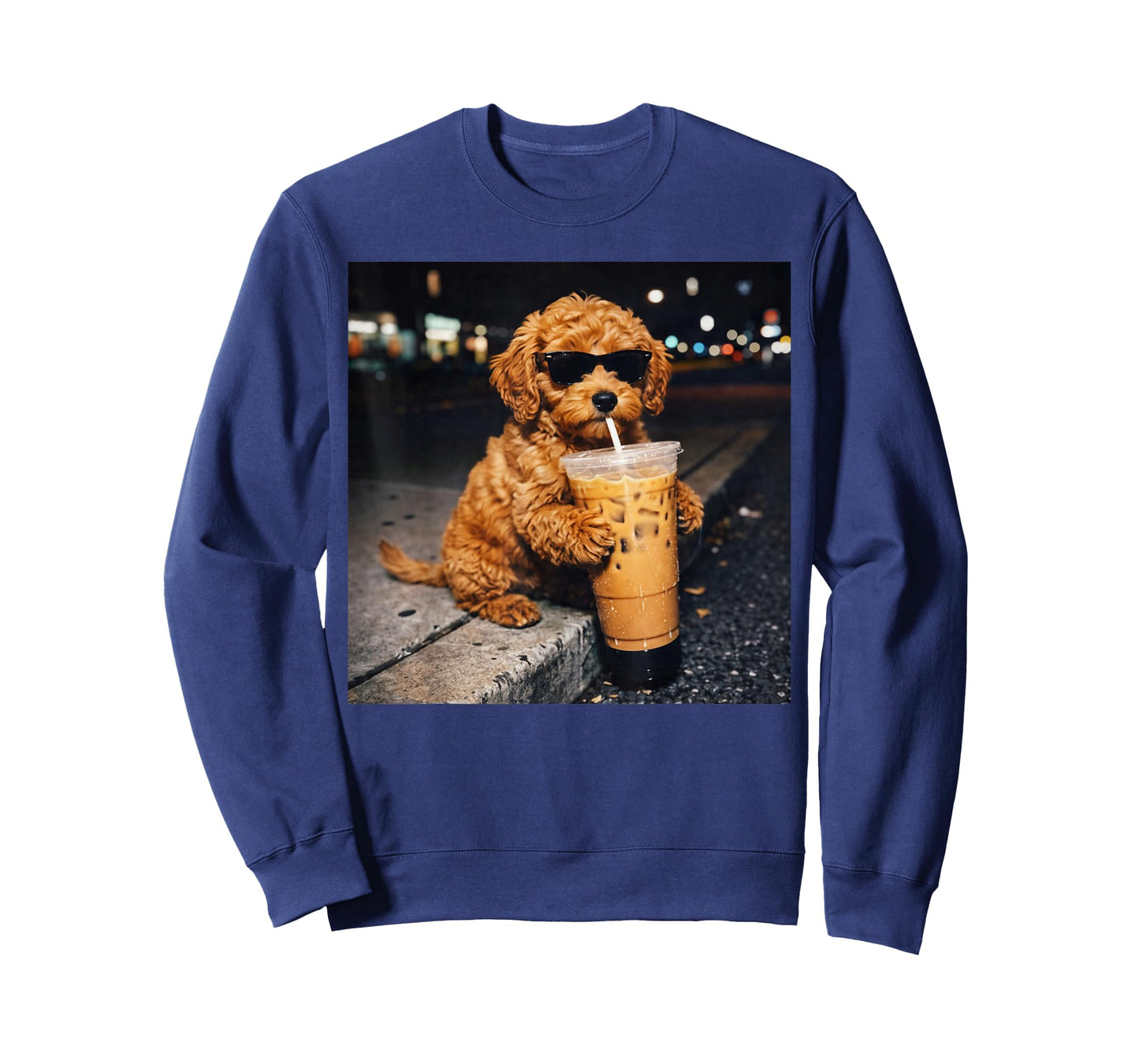 Dog Goldendoodle Drinking Iced Coffee Funny Animal Meme T-Shirt