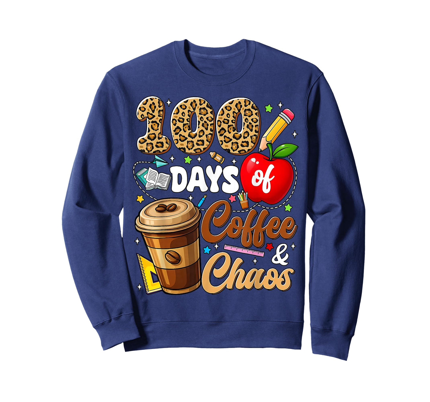 100 Days of Coffee and Chaos 100th Day of School Teacher T-Shirt