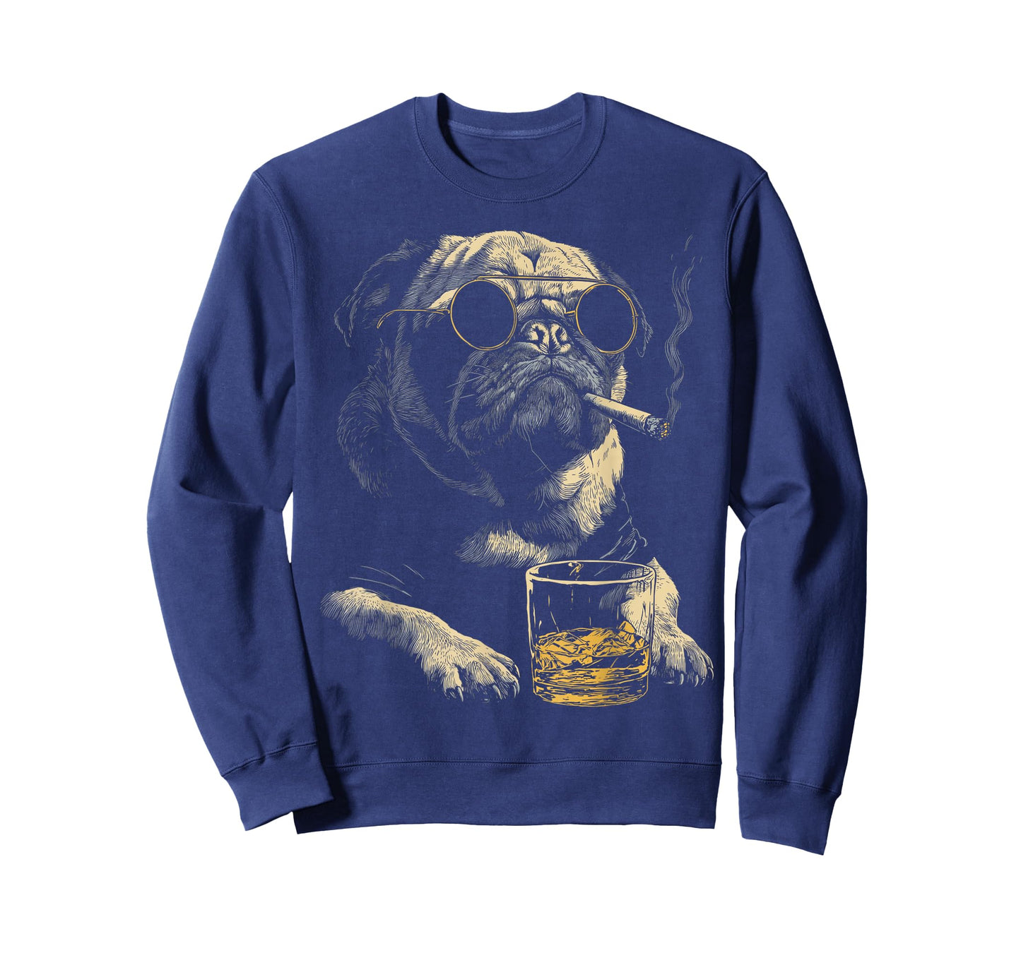 Pug Smoking Cigarette Whisky Lover Funny Dog T-Shirt
